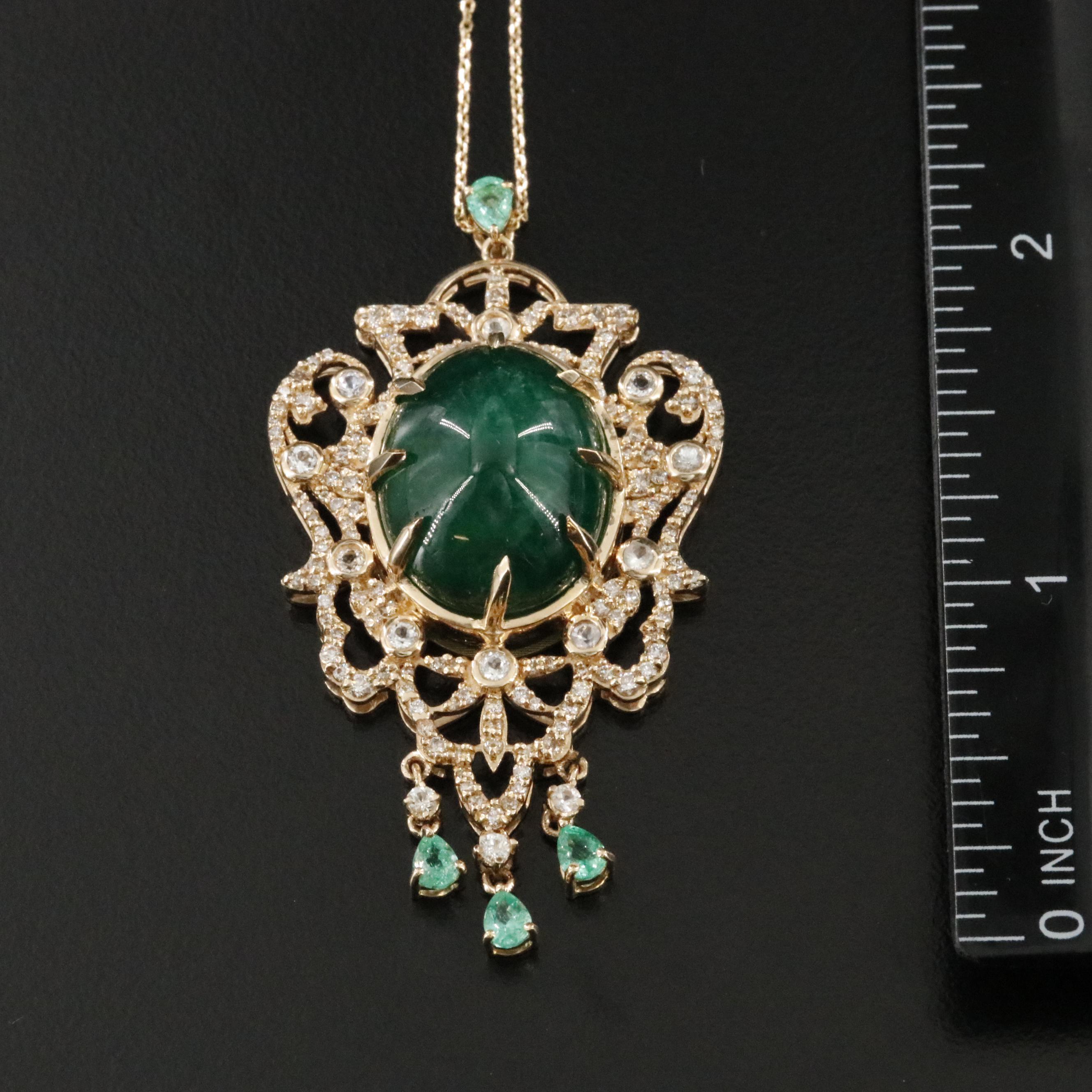 14K 23.60 CT Emerald, Sapphire and 1.23 CTW Diamond Pendant Necklace