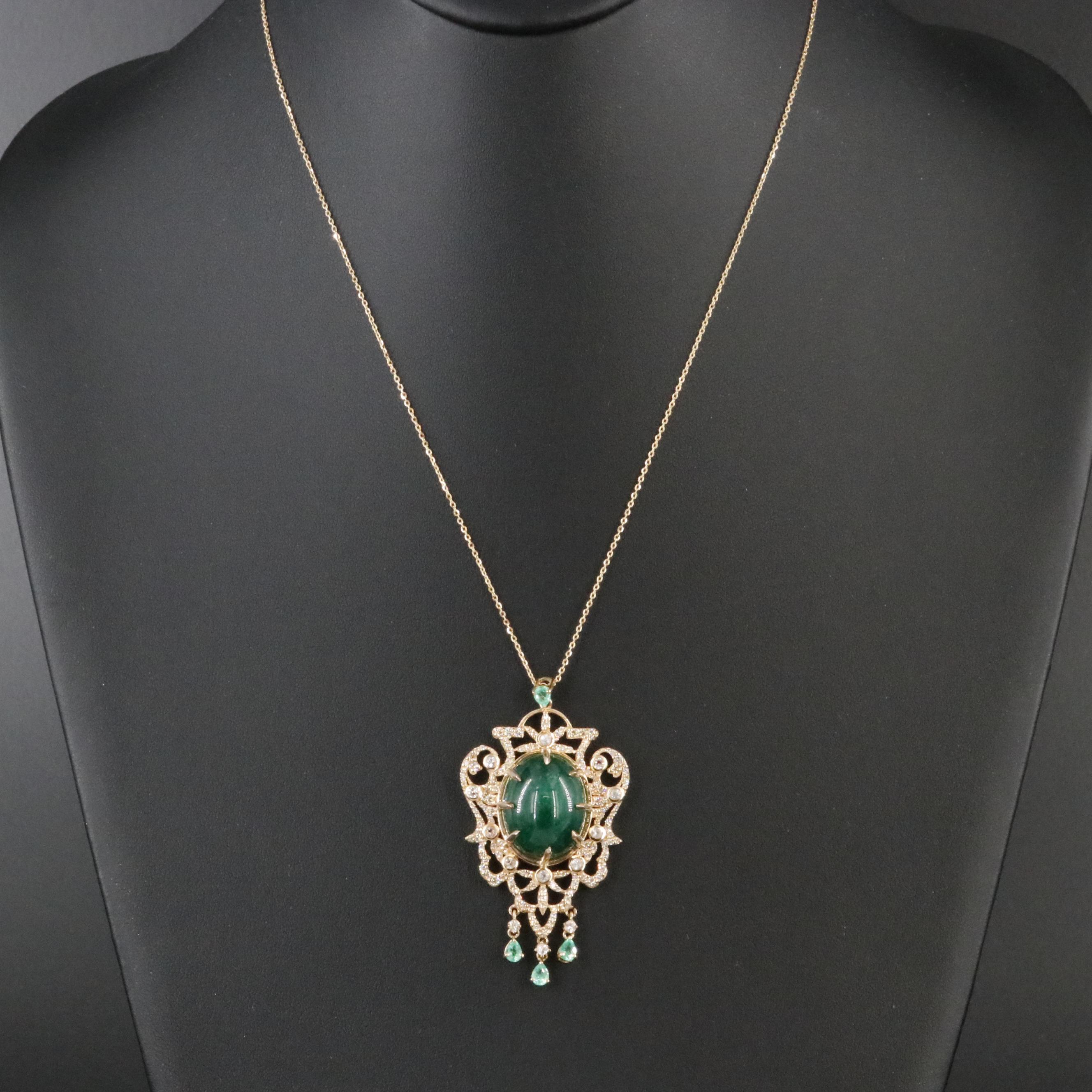 14K 23.60 CT Emerald, Sapphire and 1.23 CTW Diamond Pendant Necklace