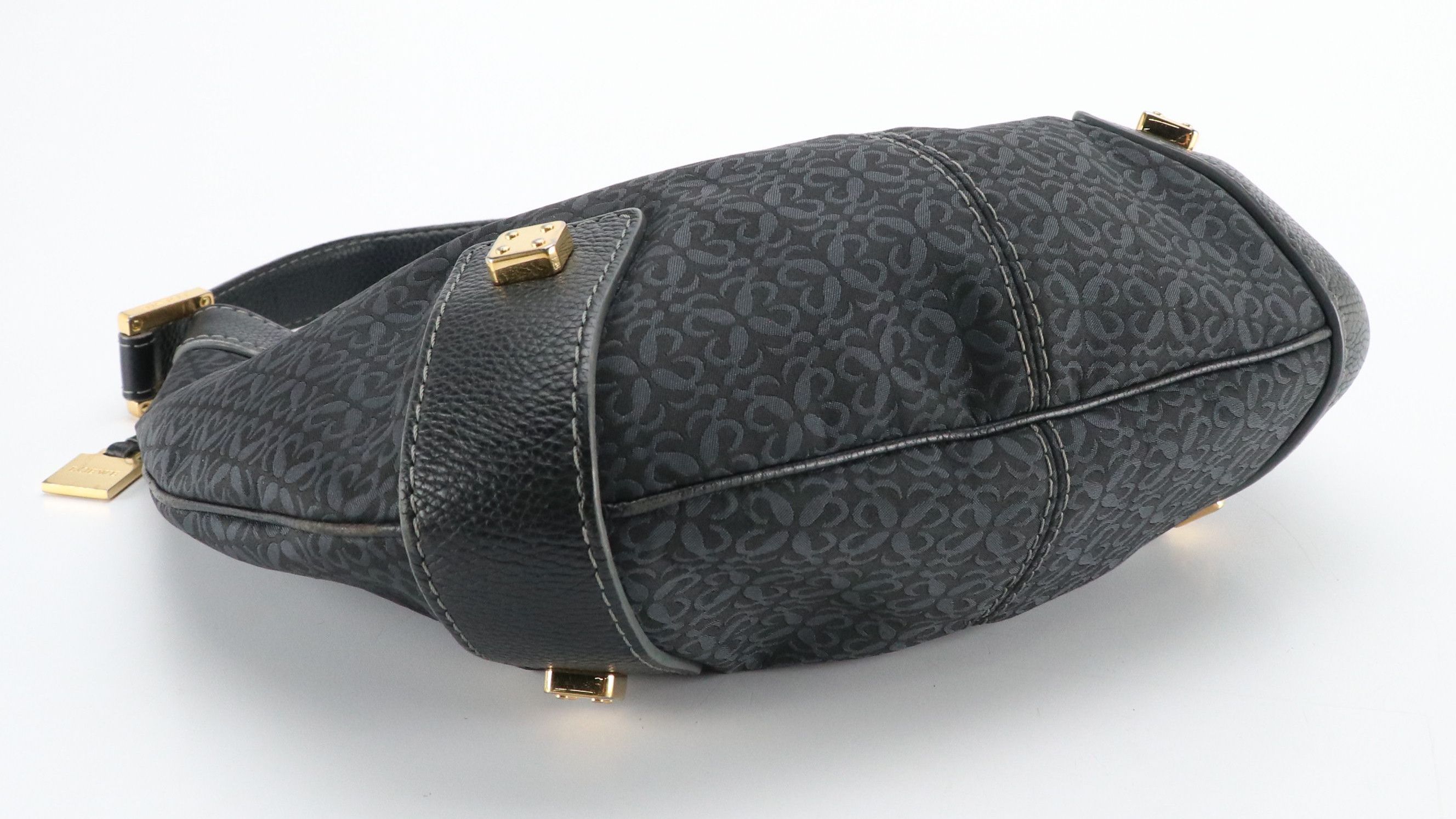 Loewe Black Monogram Canvas and Leather Hobo Bag