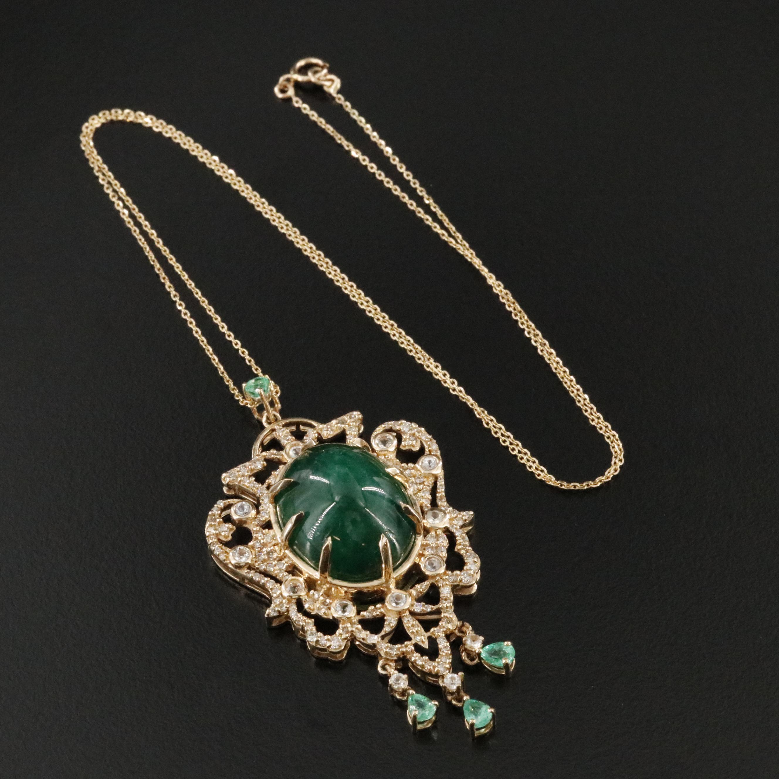 14K 23.60 CT Emerald, Sapphire and 1.23 CTW Diamond Pendant Necklace