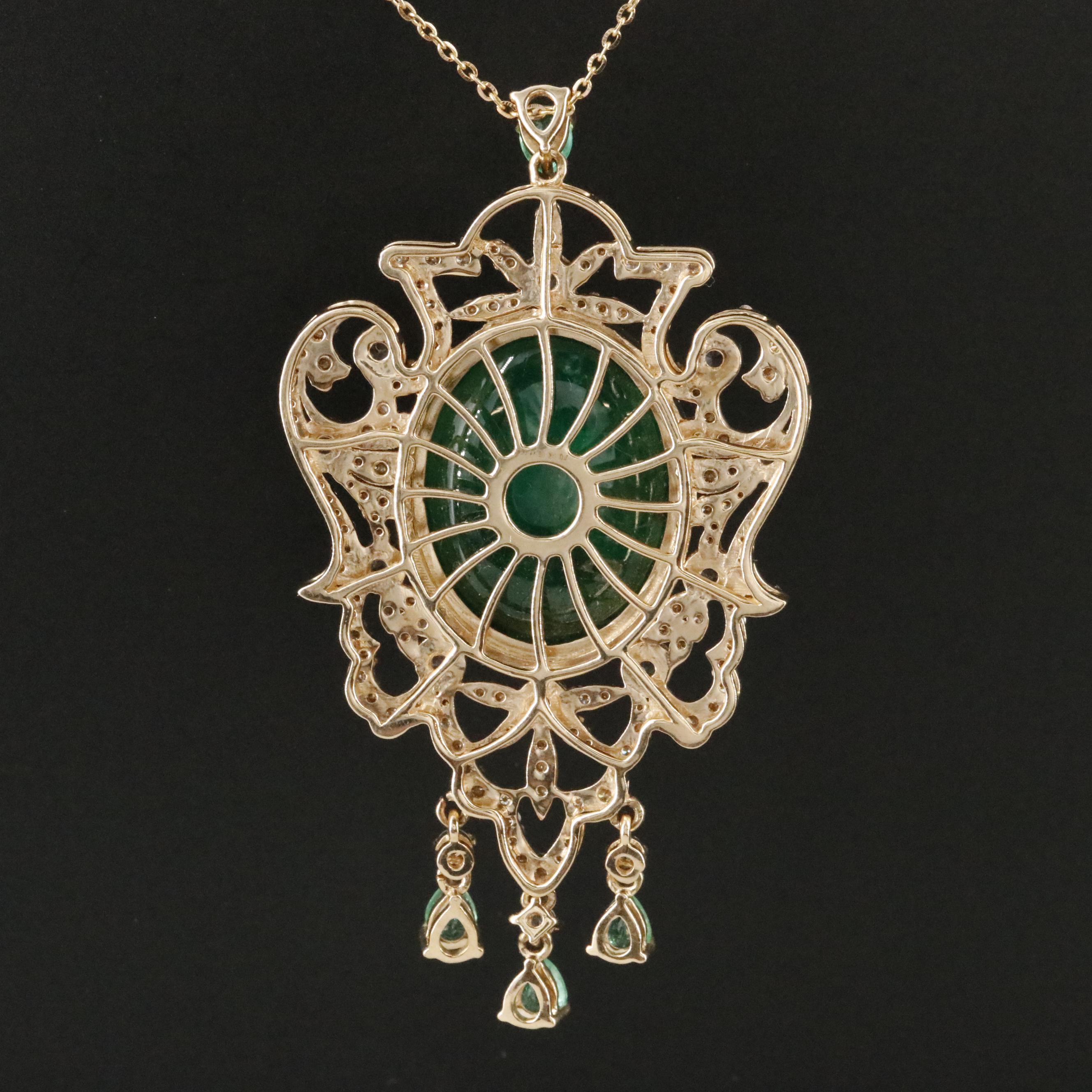 14K 23.60 CT Emerald, Sapphire and 1.23 CTW Diamond Pendant Necklace