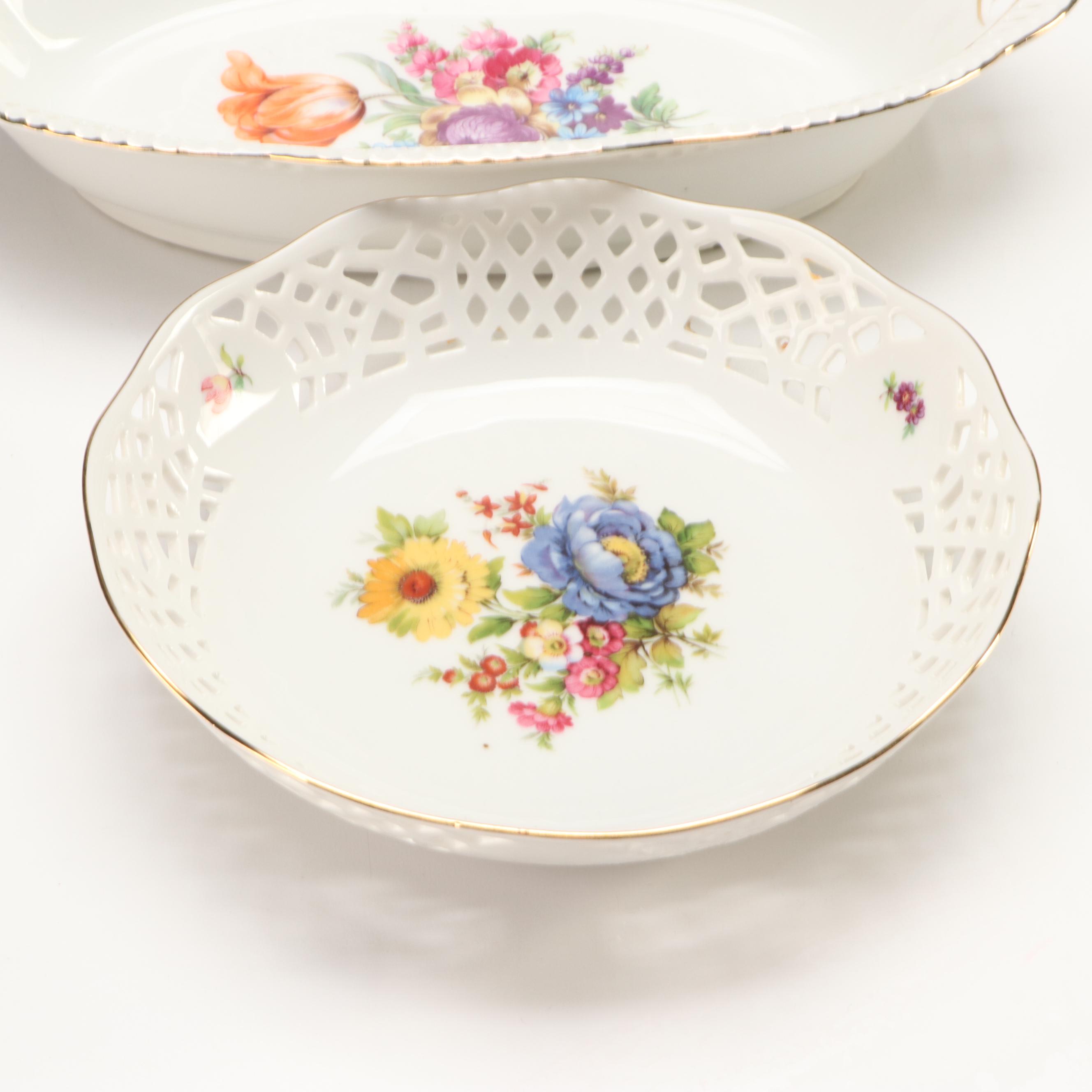 Schumann Floral Porcelain Serving Bowl with Other Floral Stands and Plates