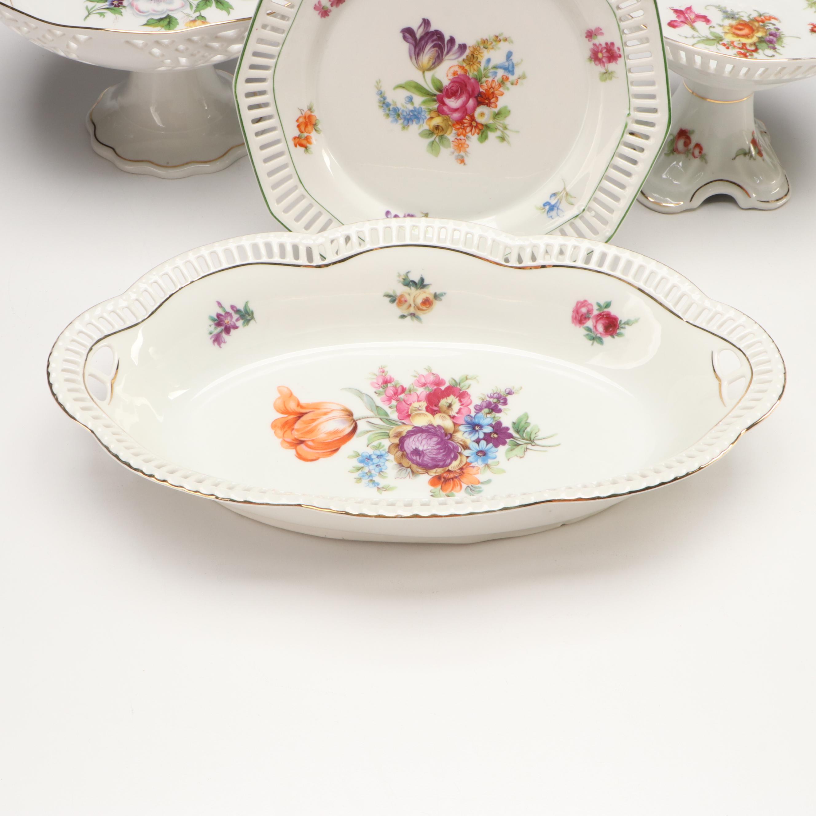 Schumann Floral Porcelain Serving Bowl with Other Floral Stands and Plates