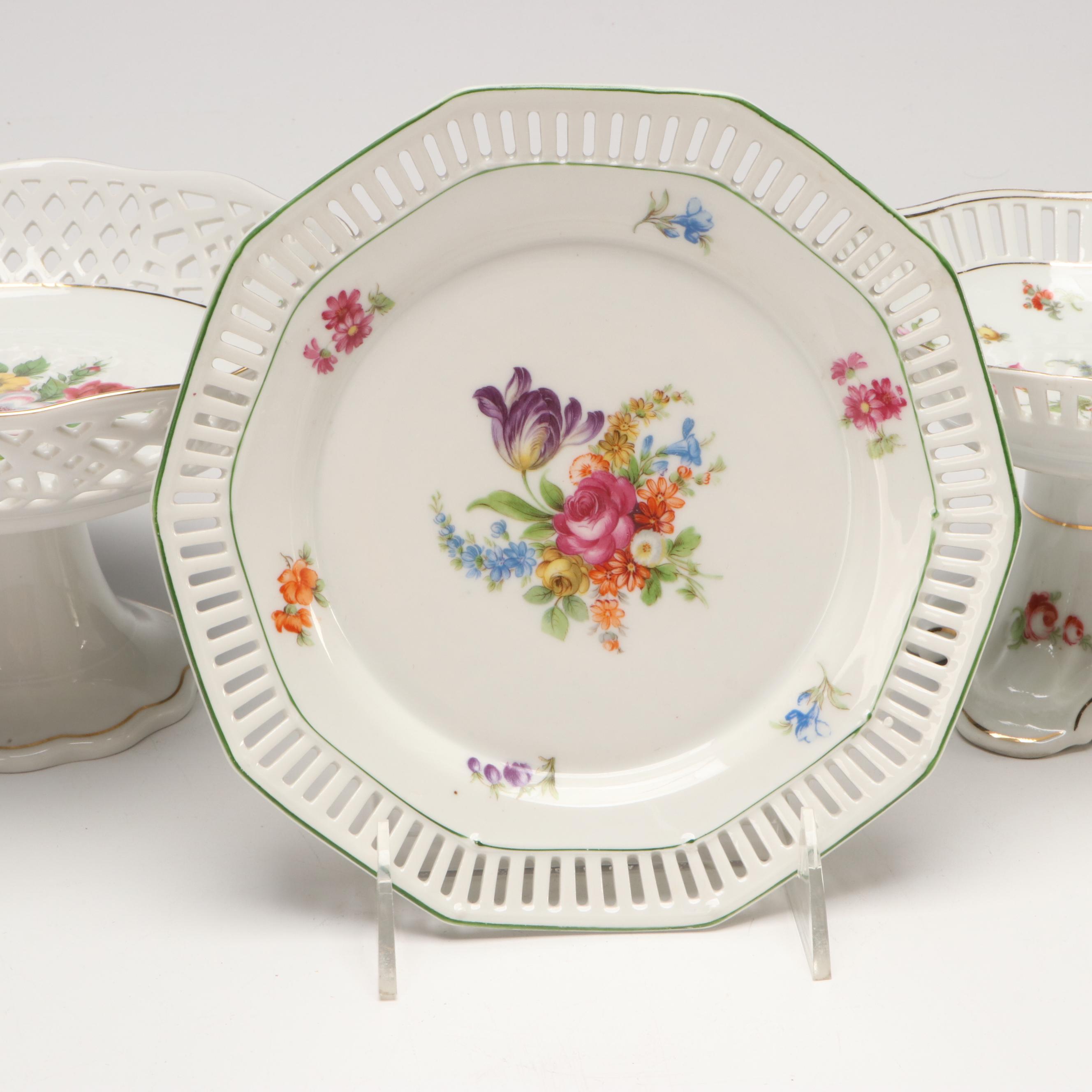 Schumann Floral Porcelain Serving Bowl with Other Floral Stands and Plates