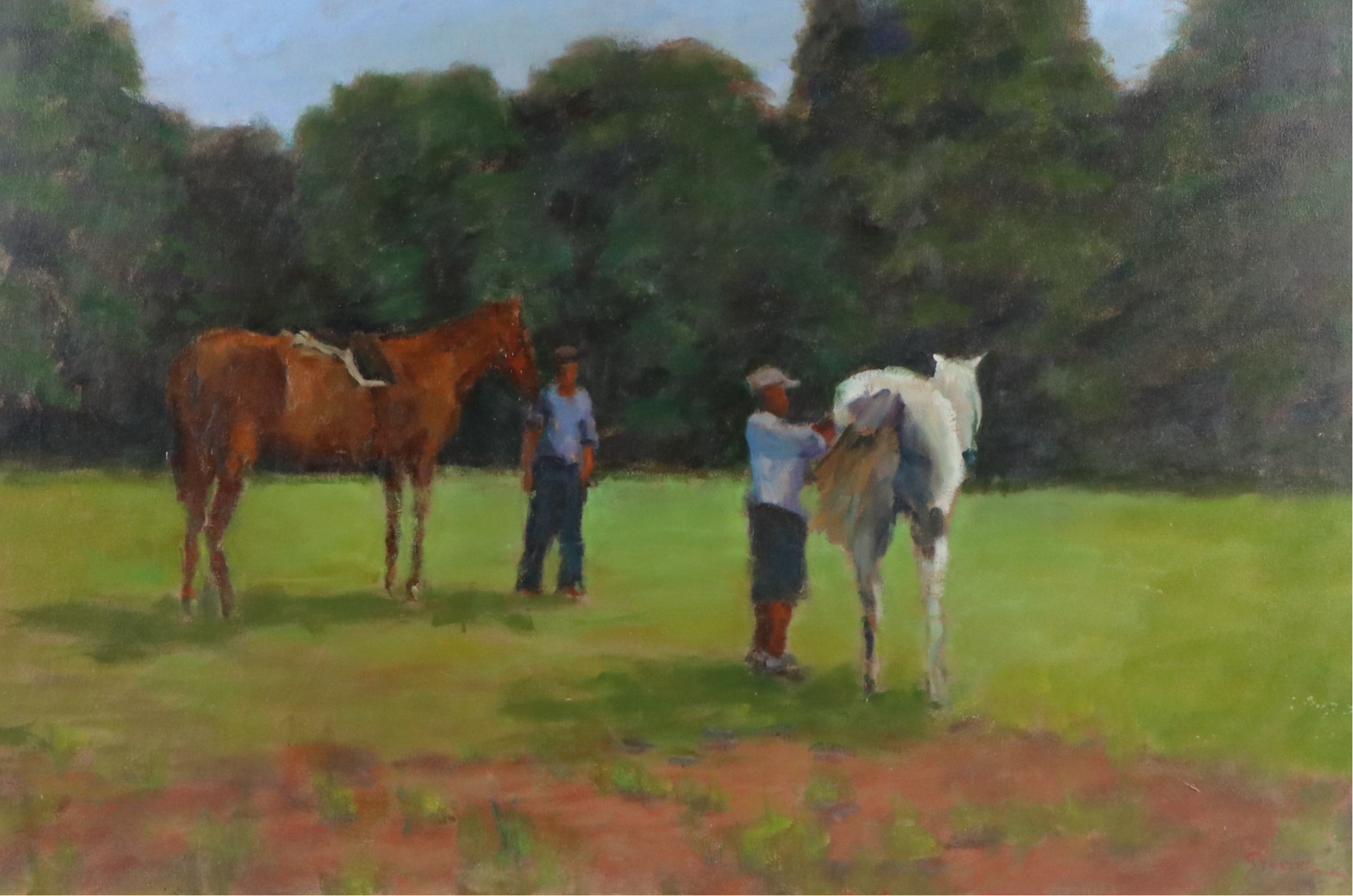 Richard Stalter Landscape Oil Painting of Equine Scene, Mid-20th Century