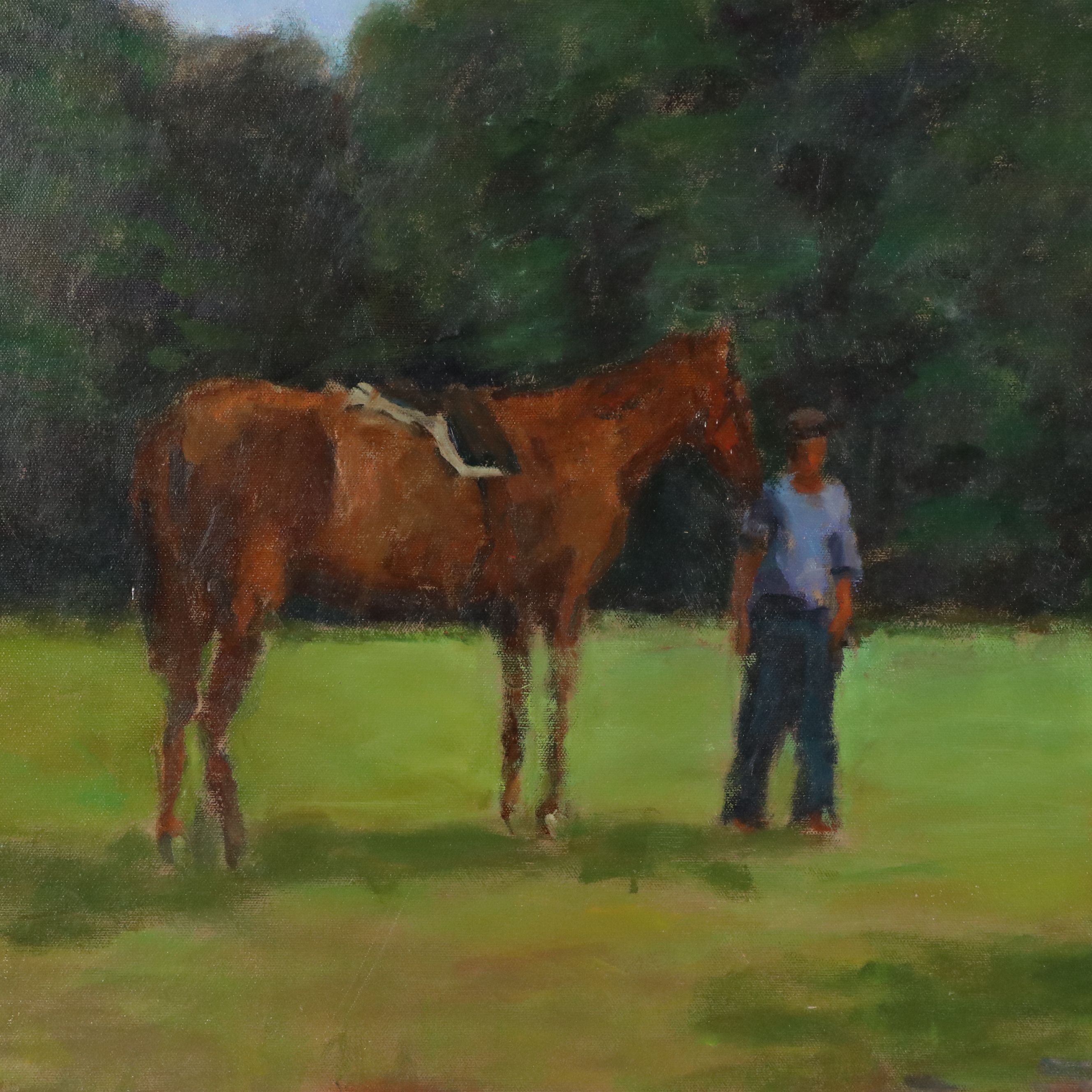 Richard Stalter Landscape Oil Painting of Equine Scene, Mid-20th Century