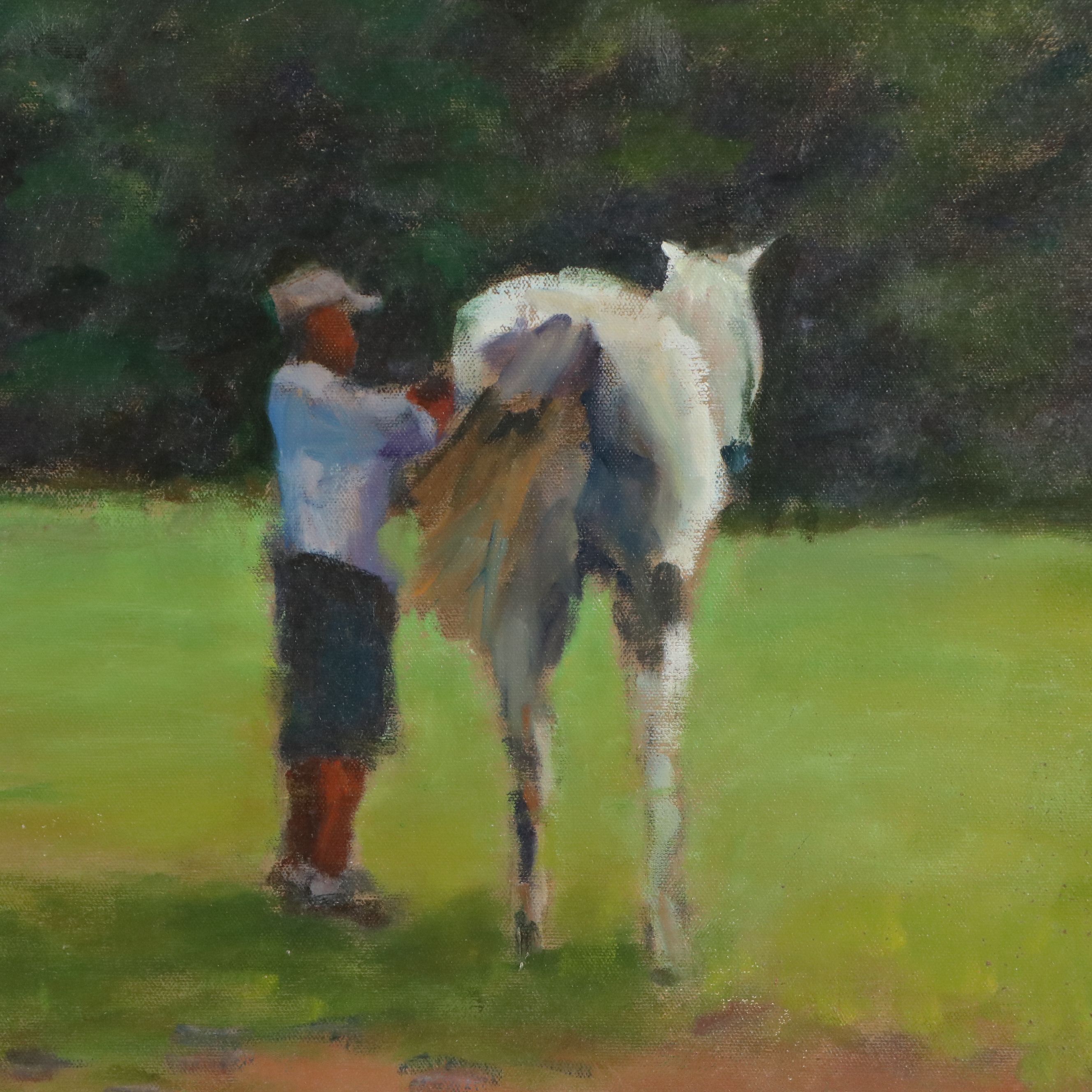 Richard Stalter Landscape Oil Painting of Equine Scene, Mid-20th Century
