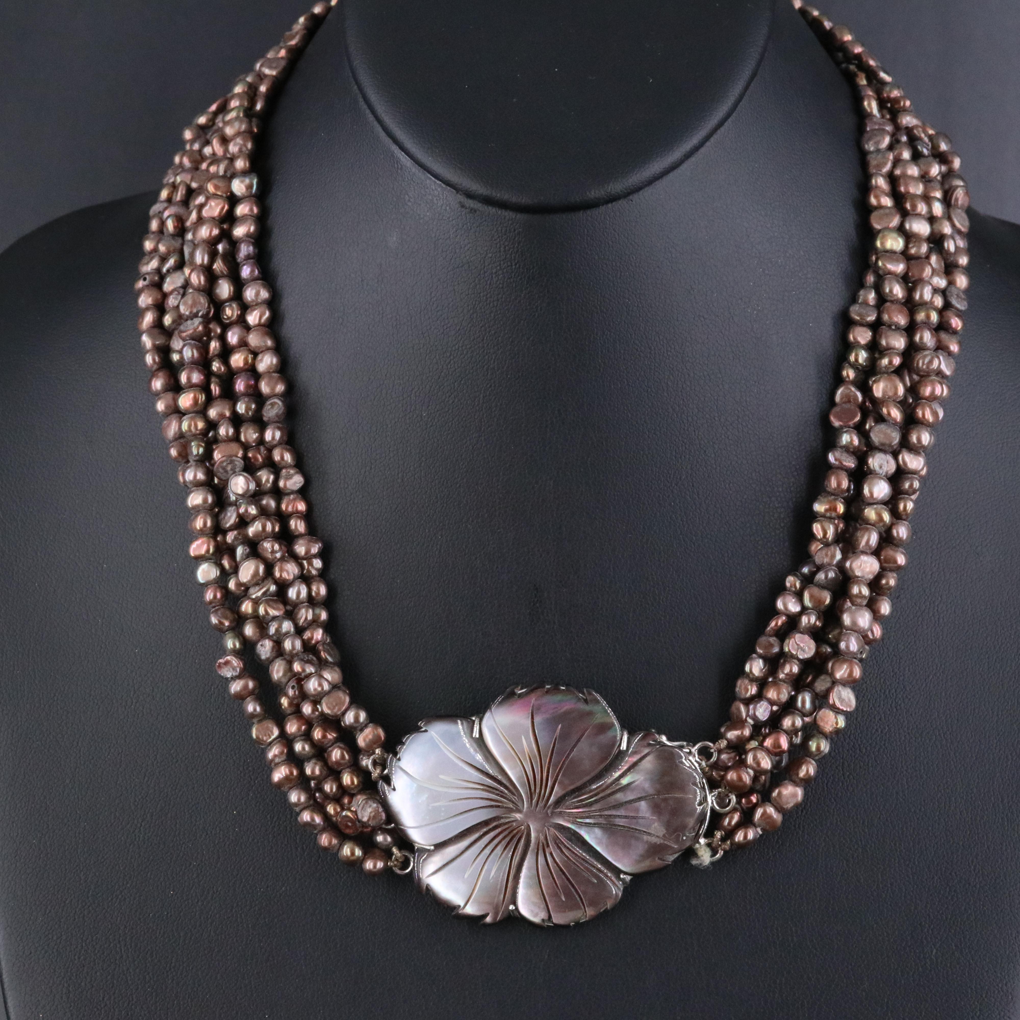 Pearl Torsade with Sterling Mother-of-Pearl Flower Clasp