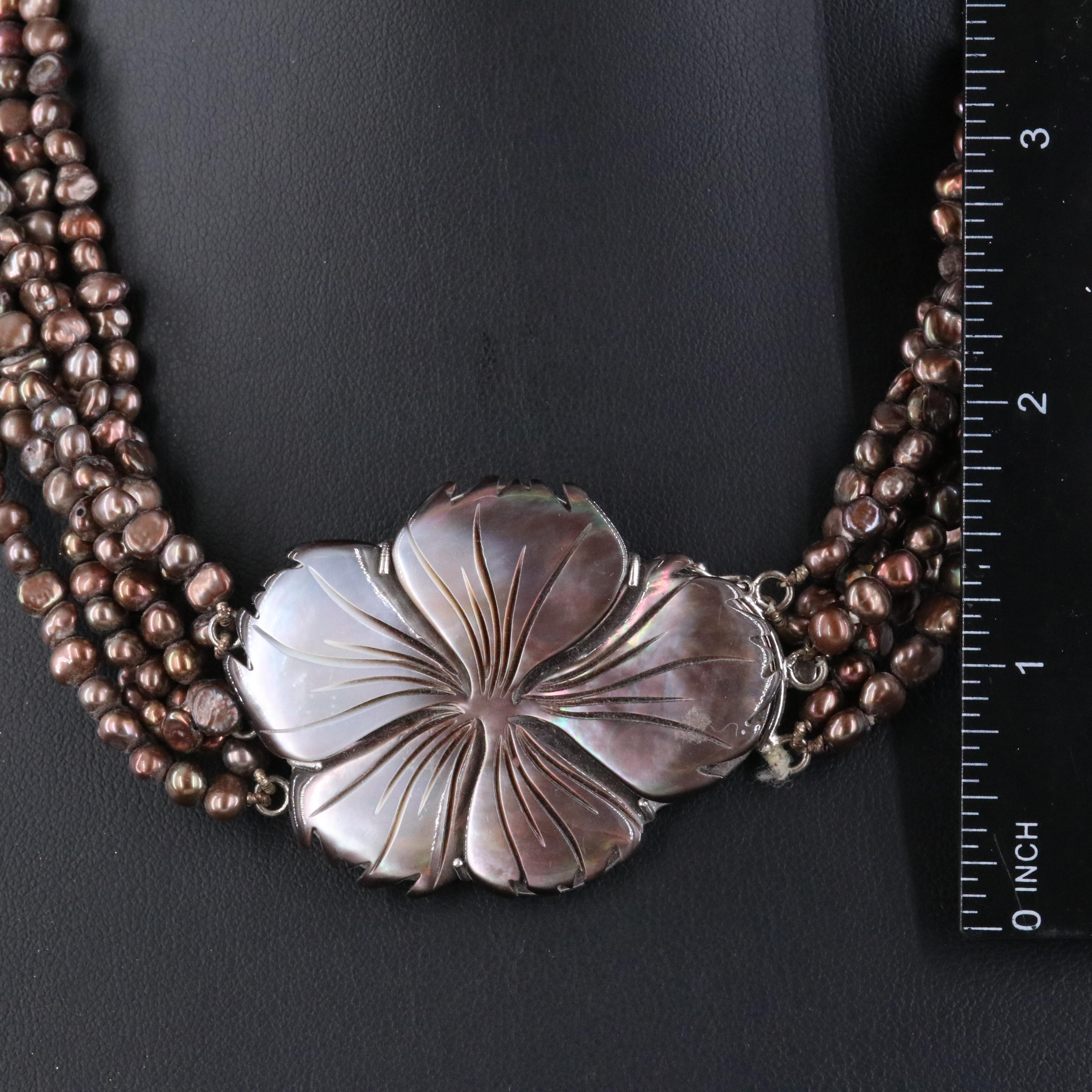 Pearl Torsade with Sterling Mother-of-Pearl Flower Clasp