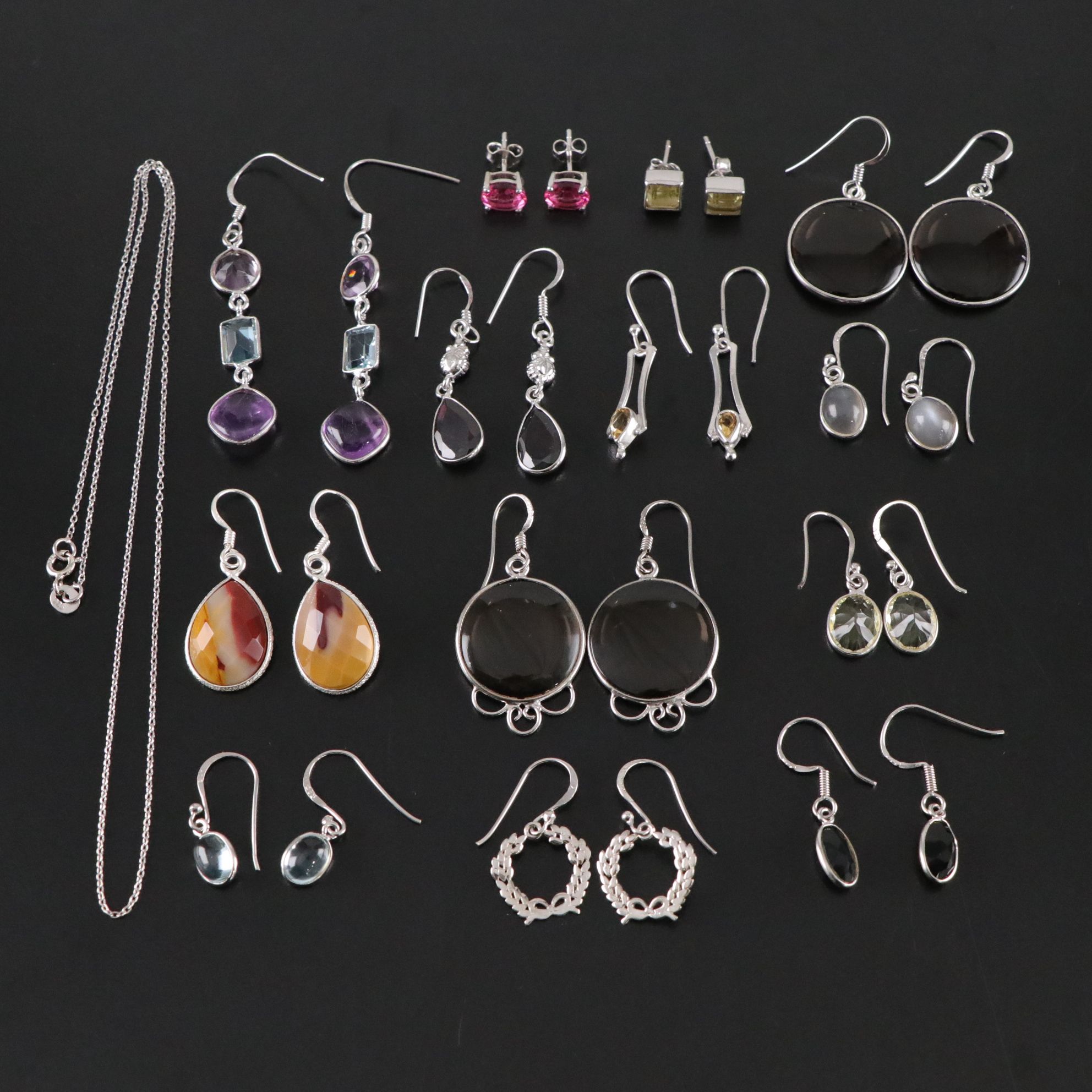 14 Assorted Sterling Silver Necklaces and Earrings