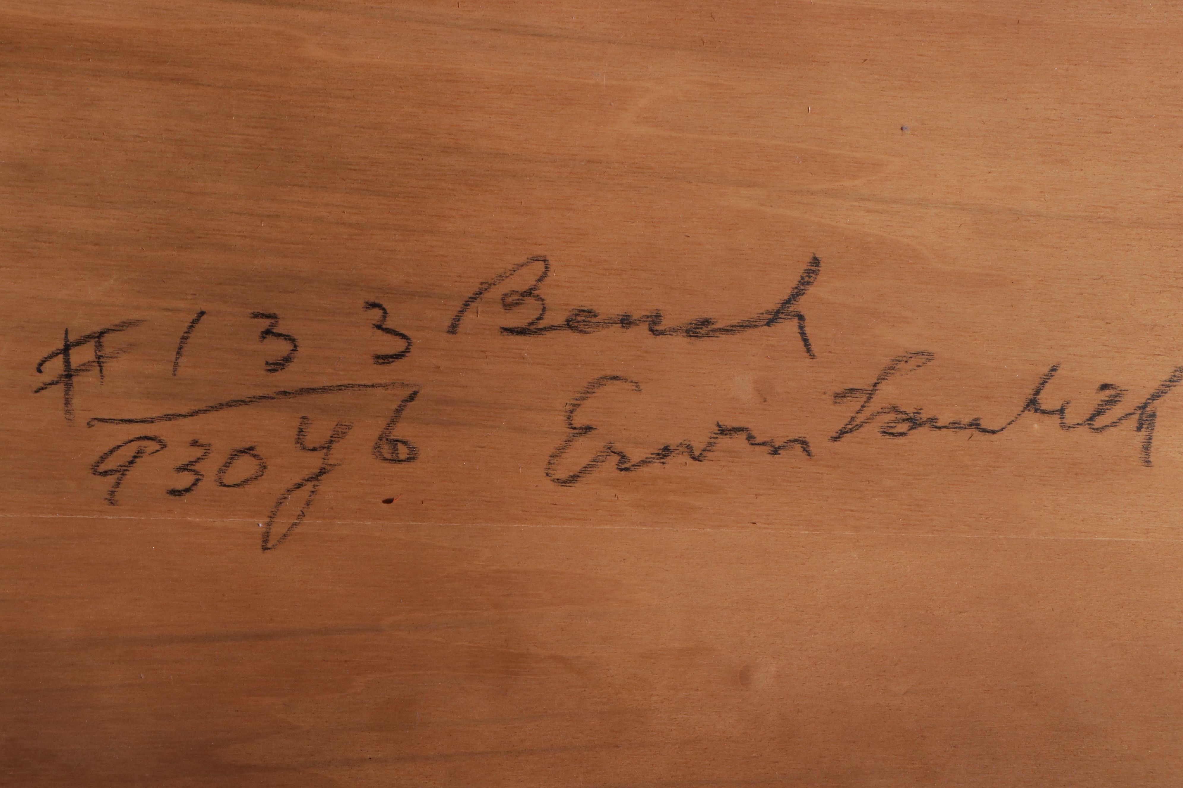 Pair of Mid Century Modern Walnut and Brass Tufted Ottomans