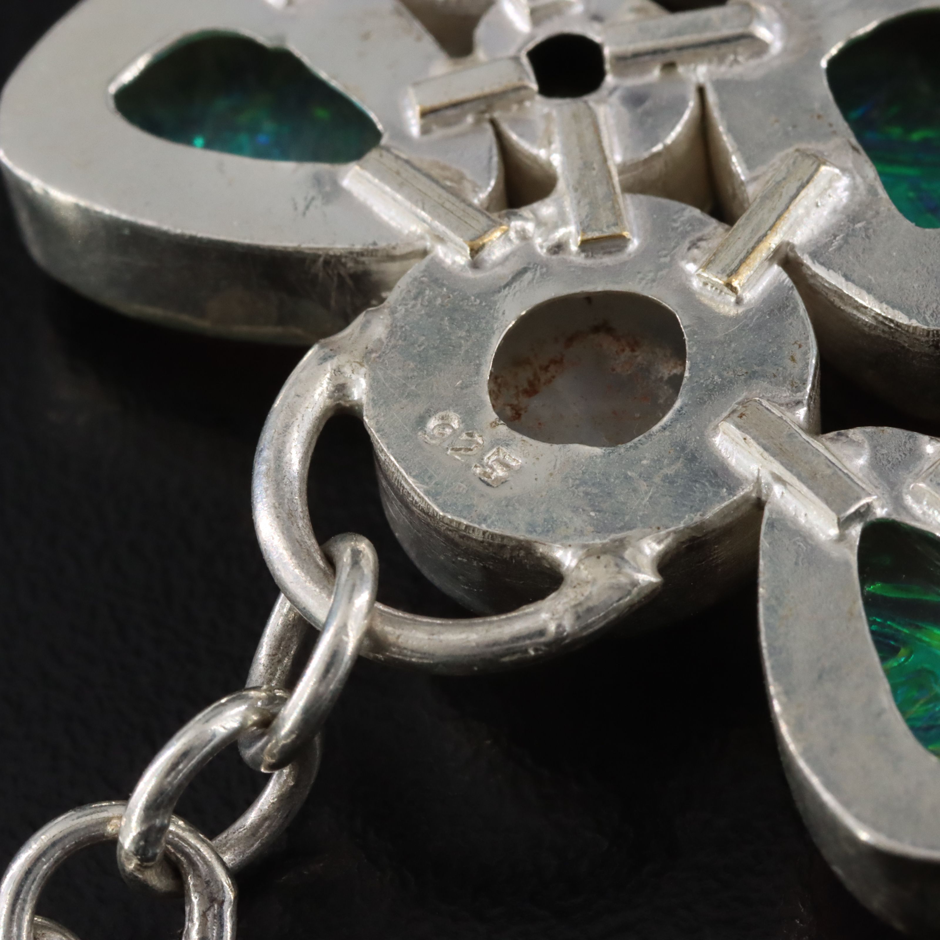 Sterling Rainbow Moonstone and Glass Droplet Panel Bracelet with Foiled Glass