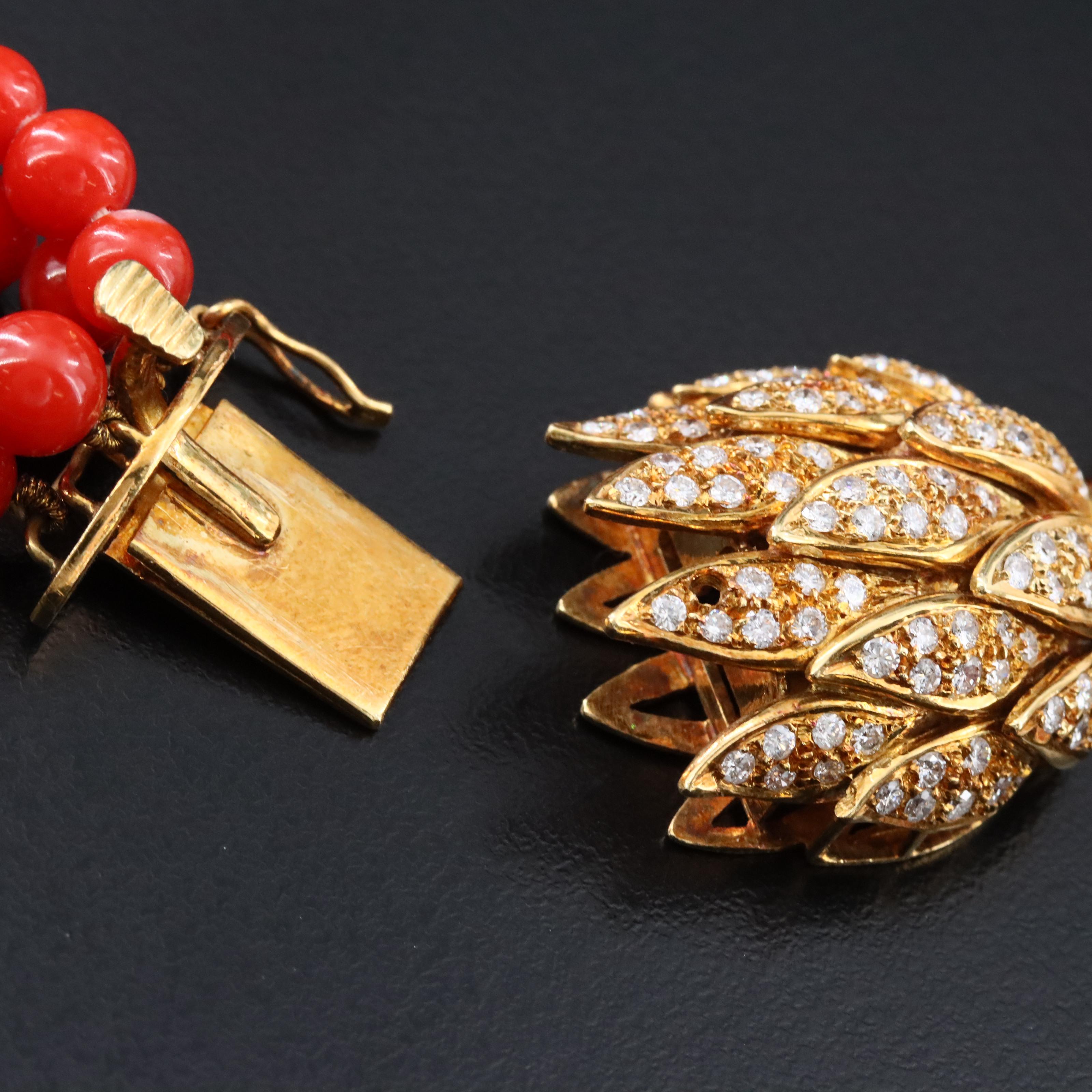 18K Coral, Sapphire, and 6.35 CTW Diamond Sakura Carved Cherry Blossom Necklace