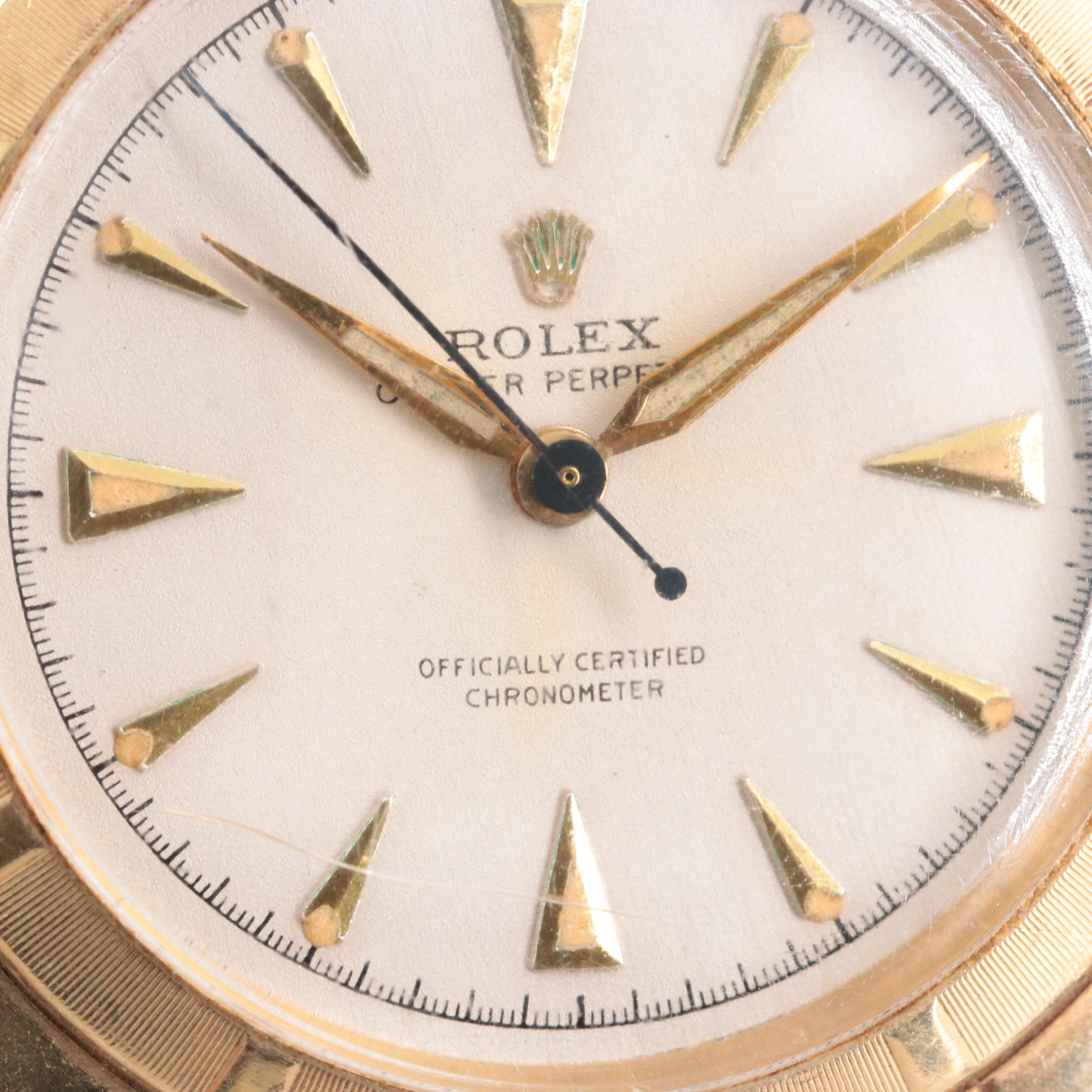 1948 Rolex Oyster Perpetual Bubble Back Engine Turned Bezel Watch
