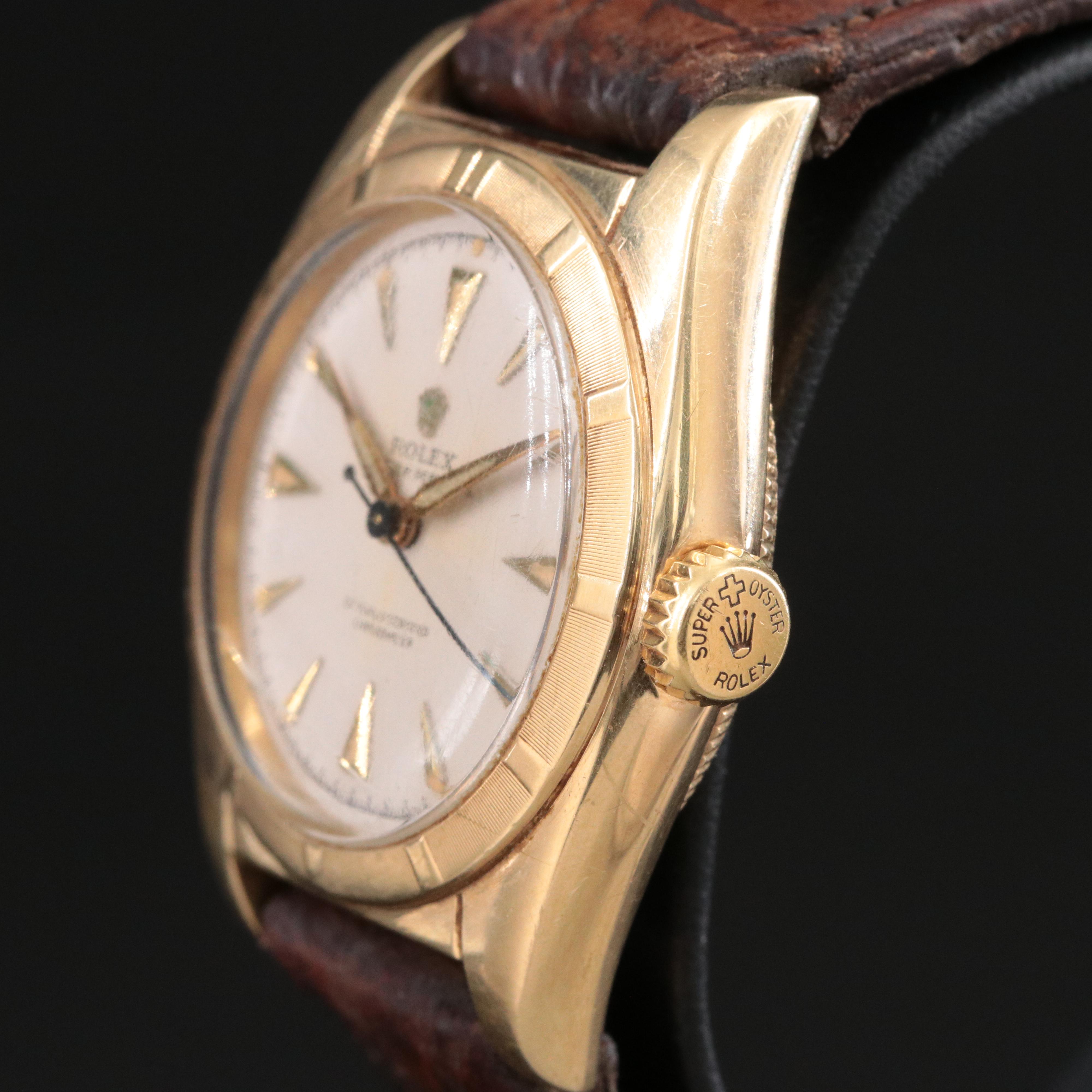 1948 Rolex Oyster Perpetual Bubble Back Engine Turned Bezel Watch