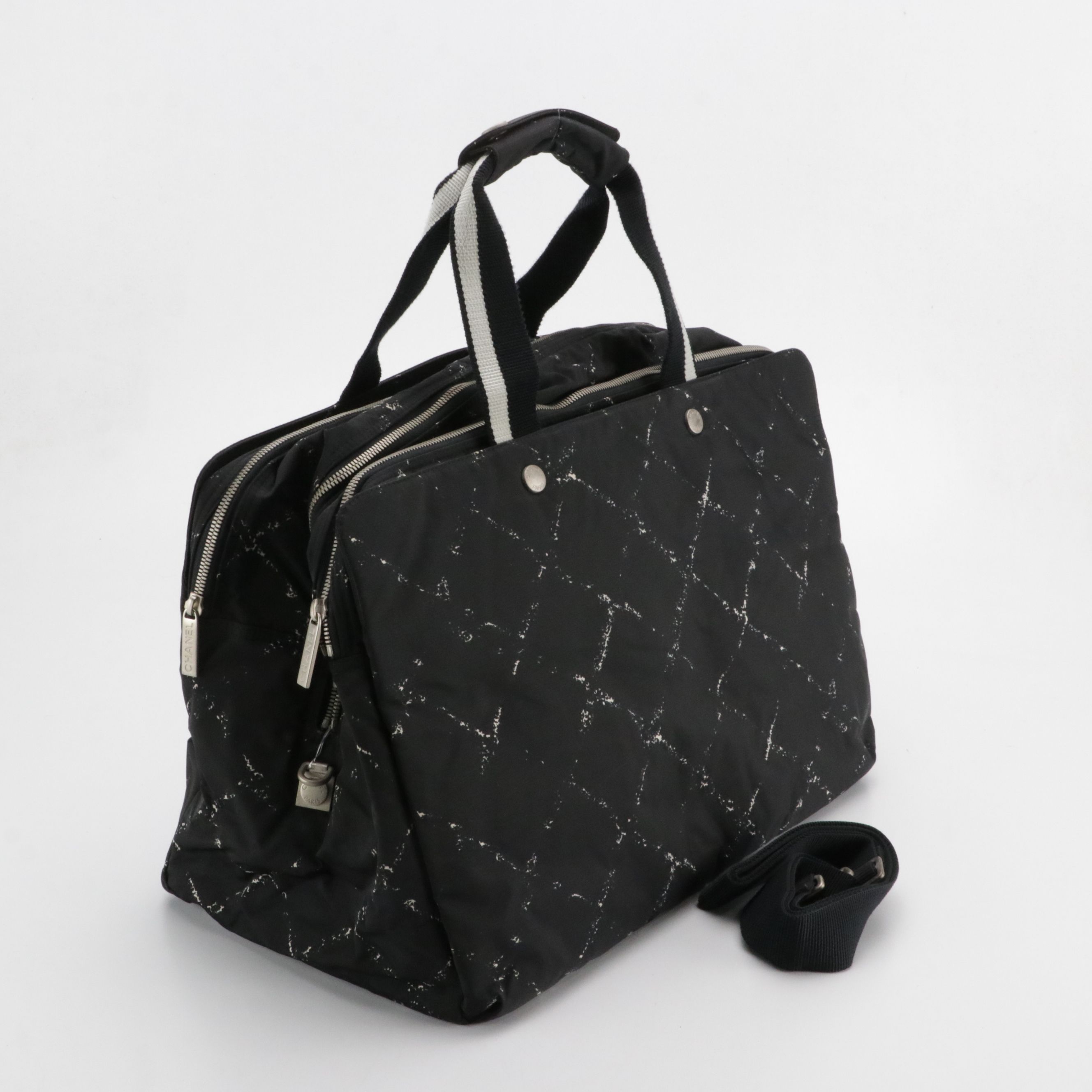 Chanel Black and White Nylon Travel Line Weekender Bag