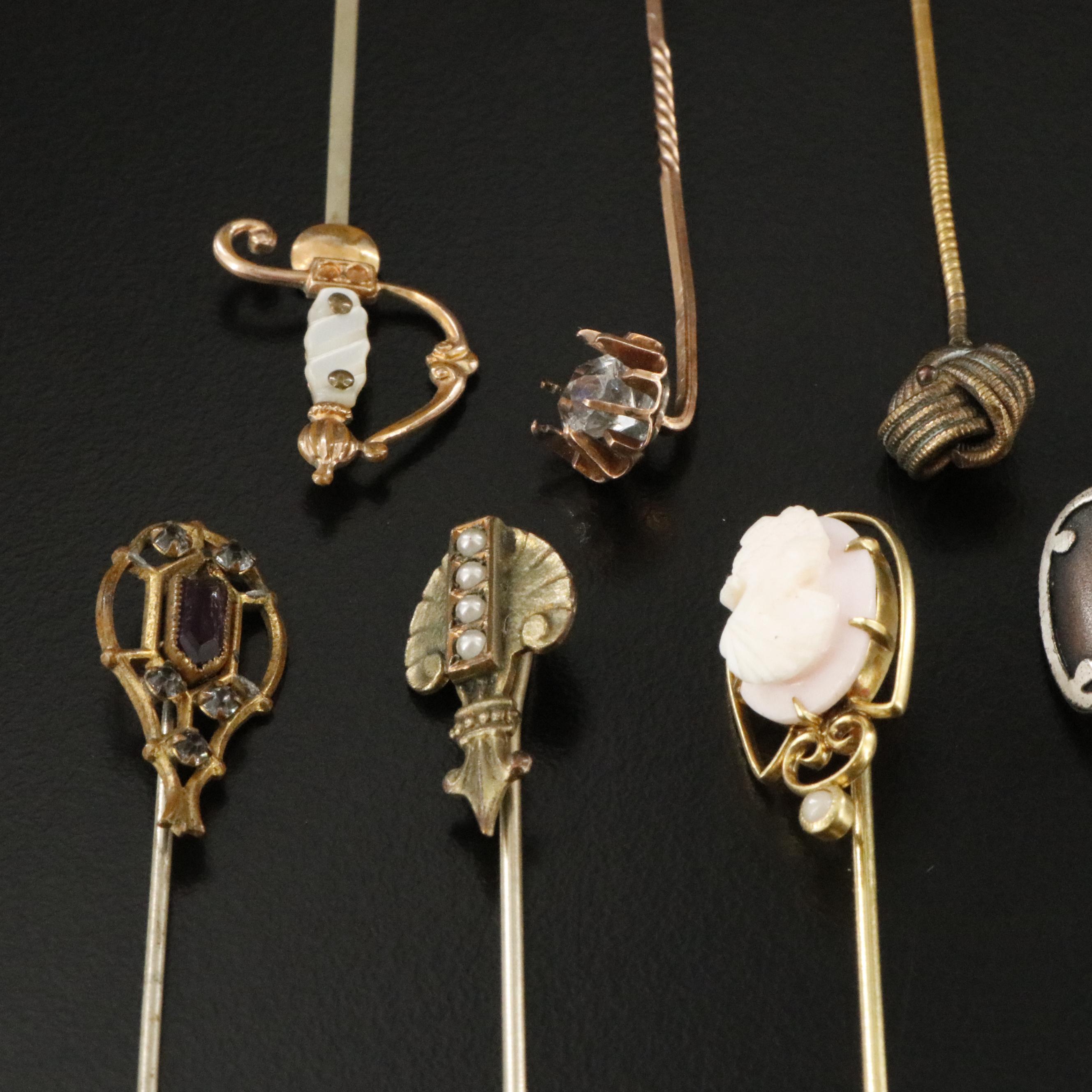 Antique and Vintage Stickpins Including Ford & Perry Co. Inc. & Cameo