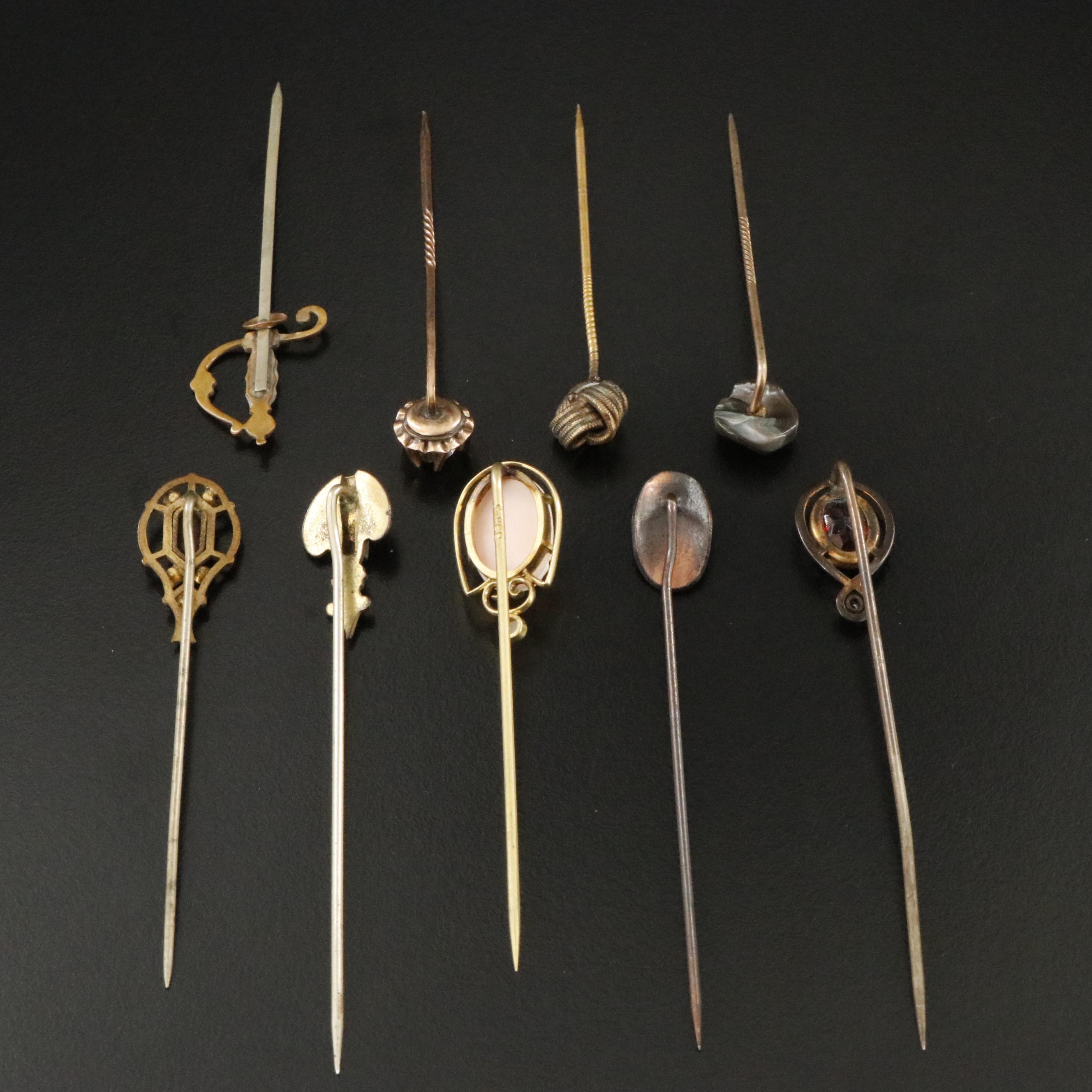 Antique and Vintage Stickpins Including Ford & Perry Co. Inc. & Cameo