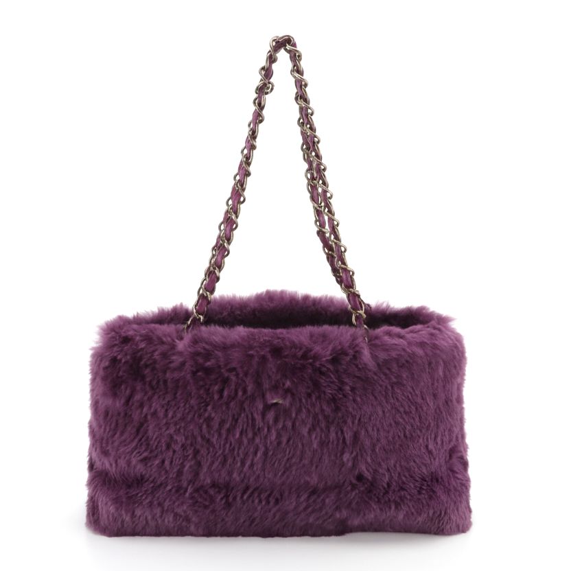 Chanel Aubergine Coco Mark Rabbit Fur Shoulder Bag with Interwoven Chain Strap