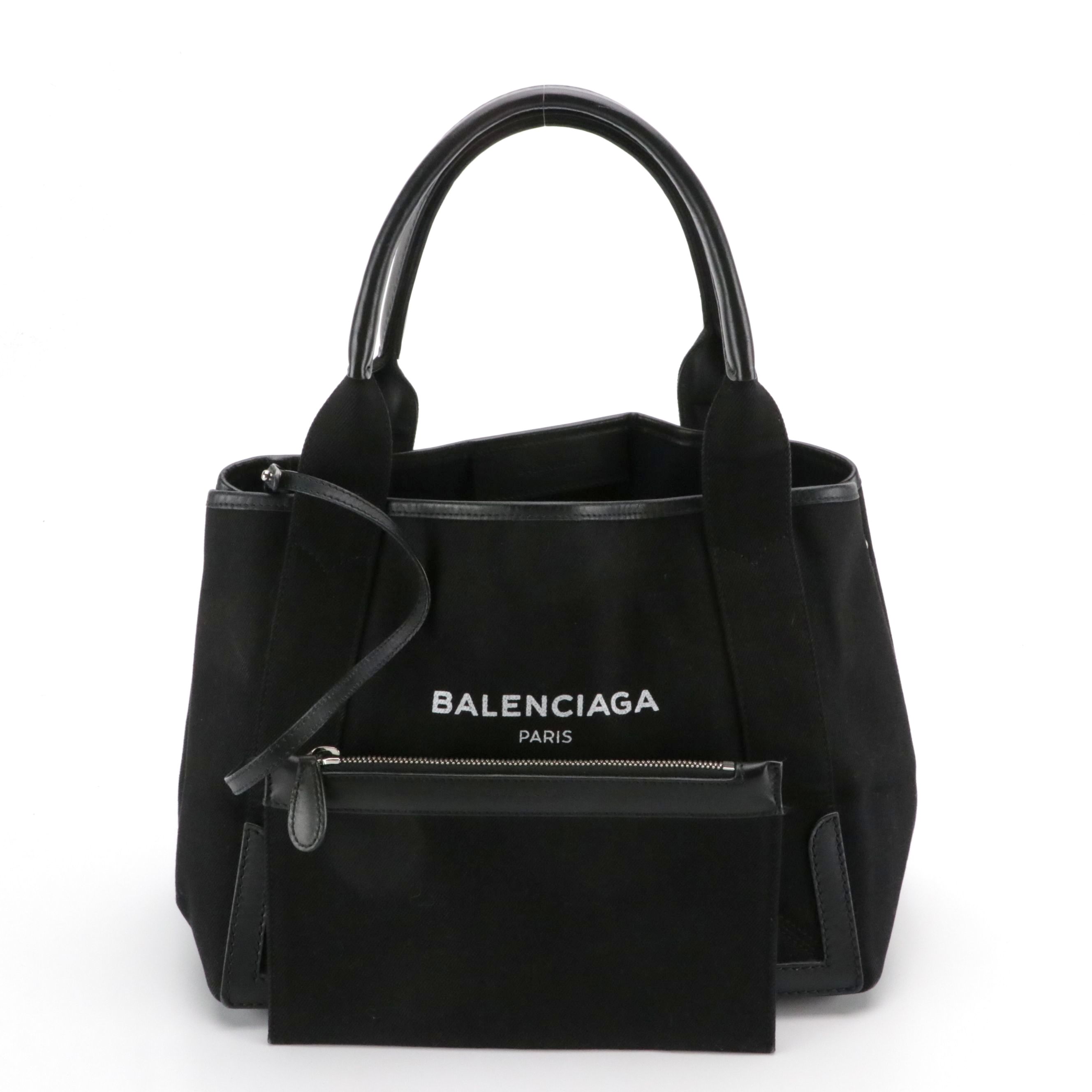 Balenciaga Black Canvas and Leather Tote with Zip Pouch