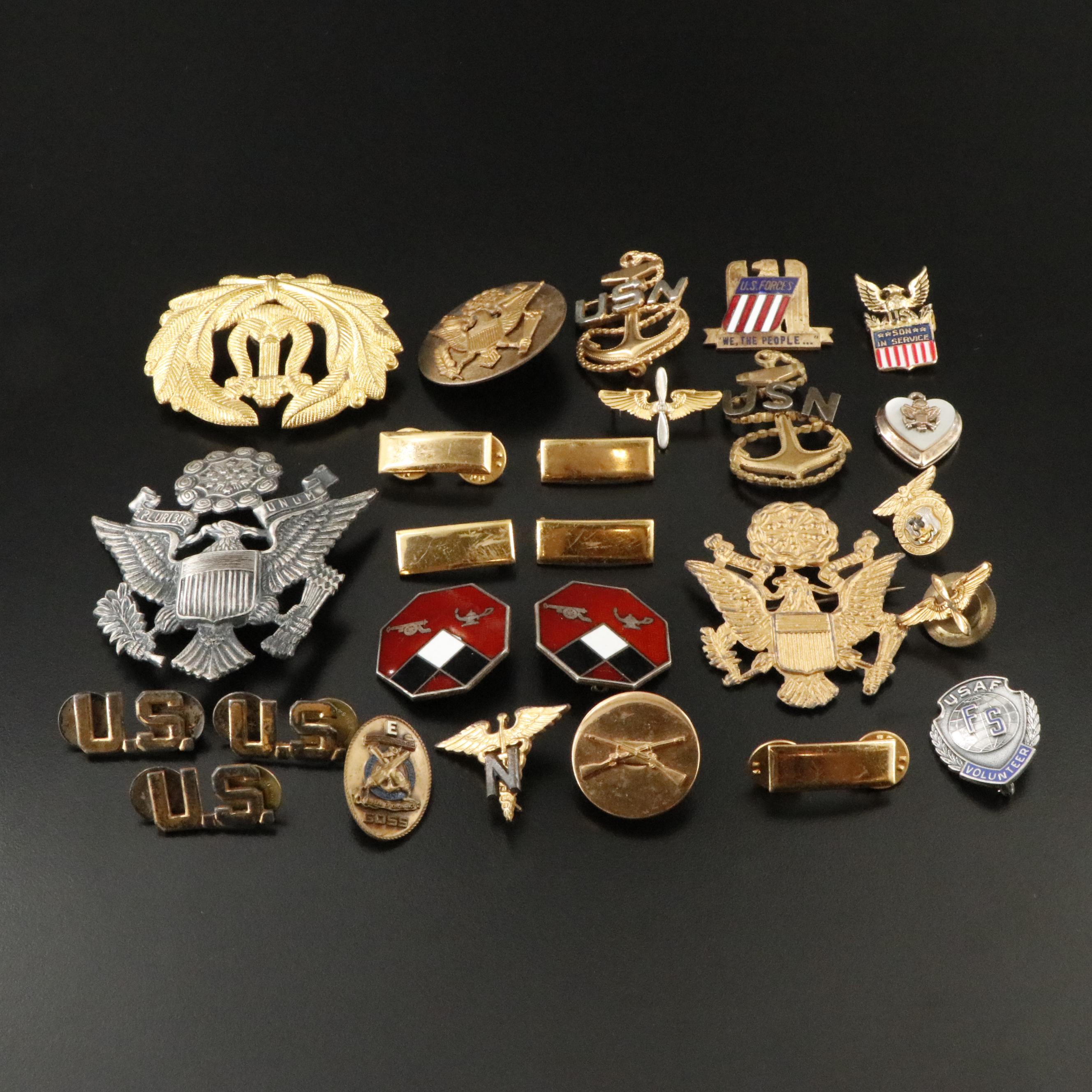 Vintage Collection of Military Pins, Insignias and Locket
