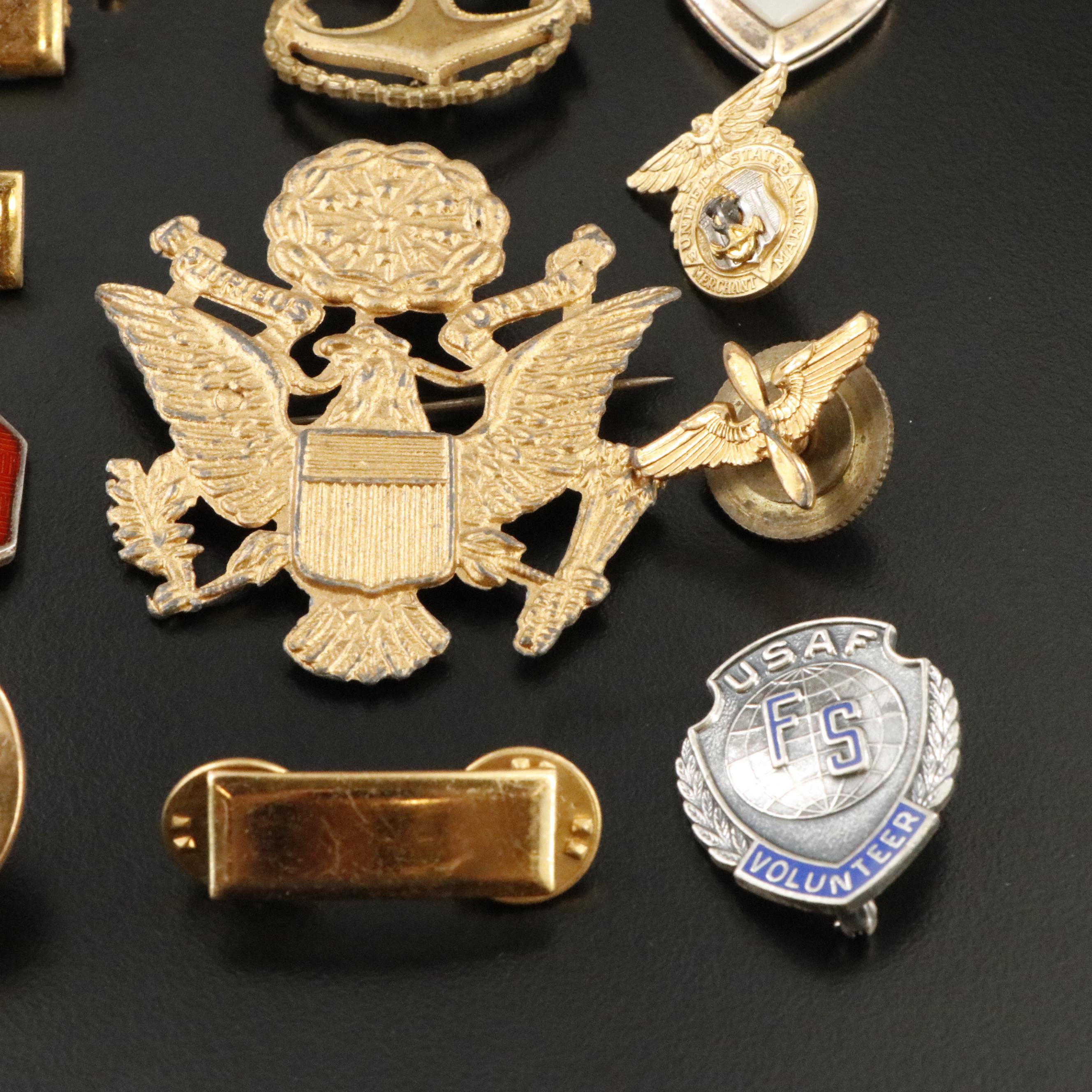 Vintage Collection of Military Pins, Insignias and Locket