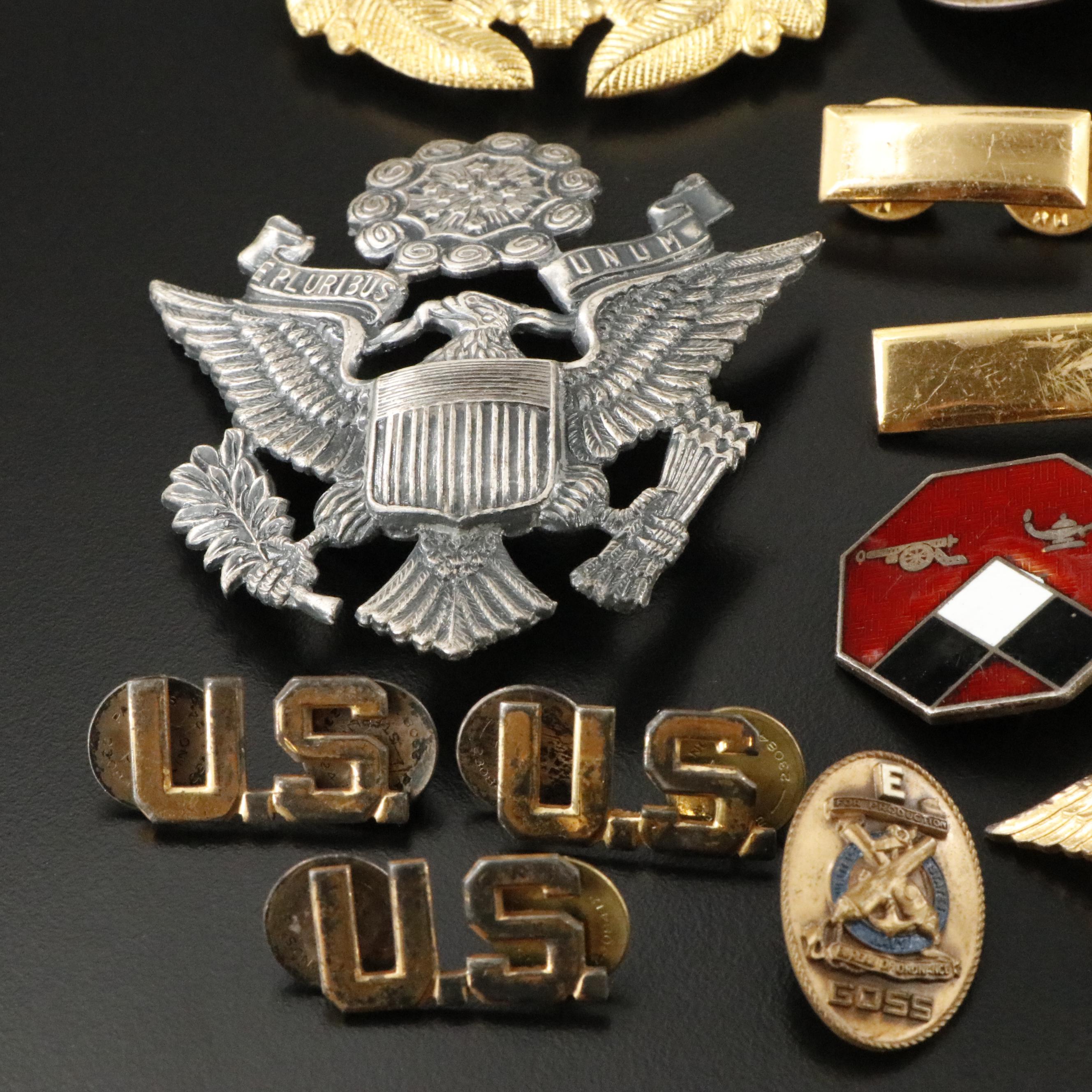 Vintage Collection of Military Pins, Insignias and Locket