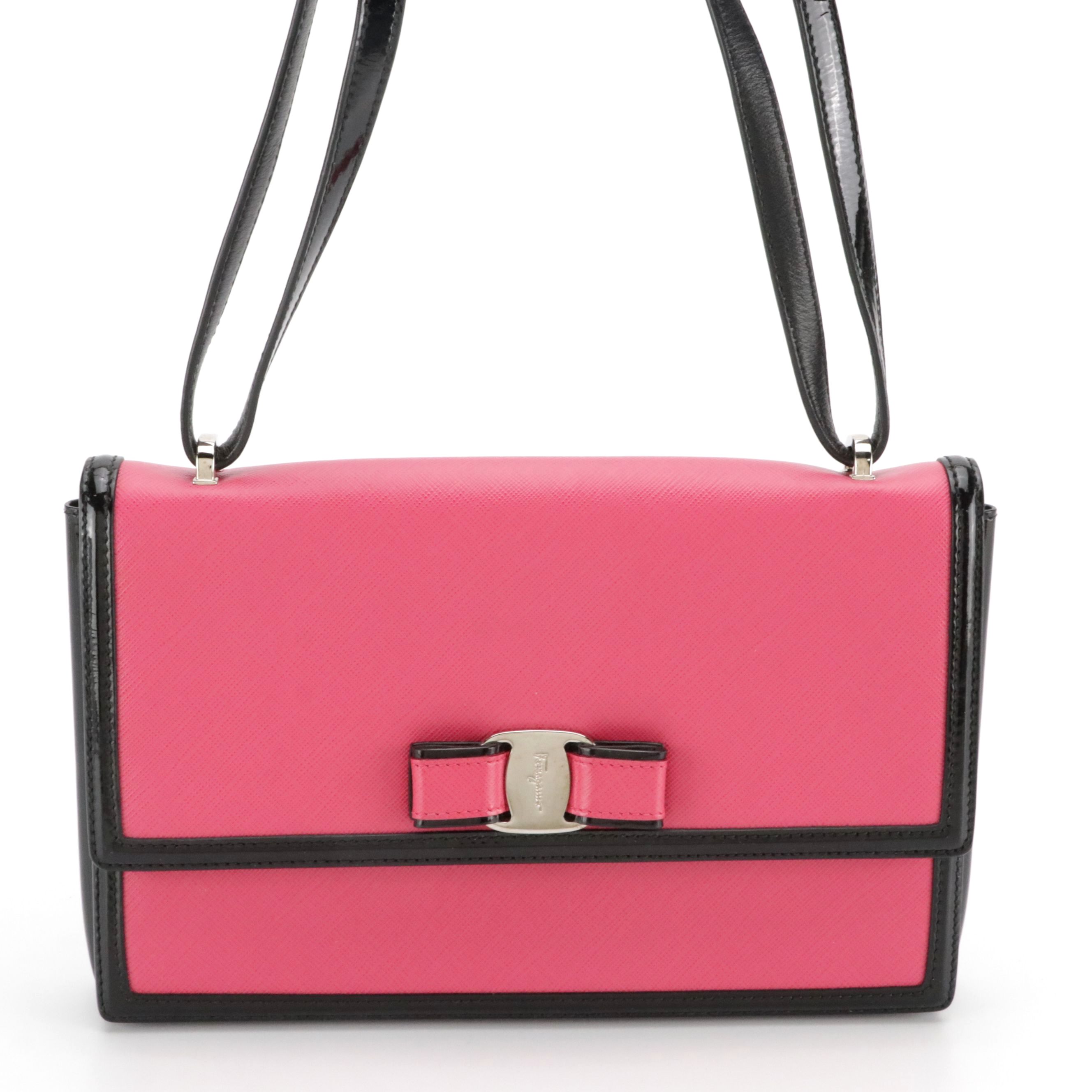 Salvatore Ferragamo Vara Bow Full Flap Shoulder Bag in Saffiano & Patent Leather