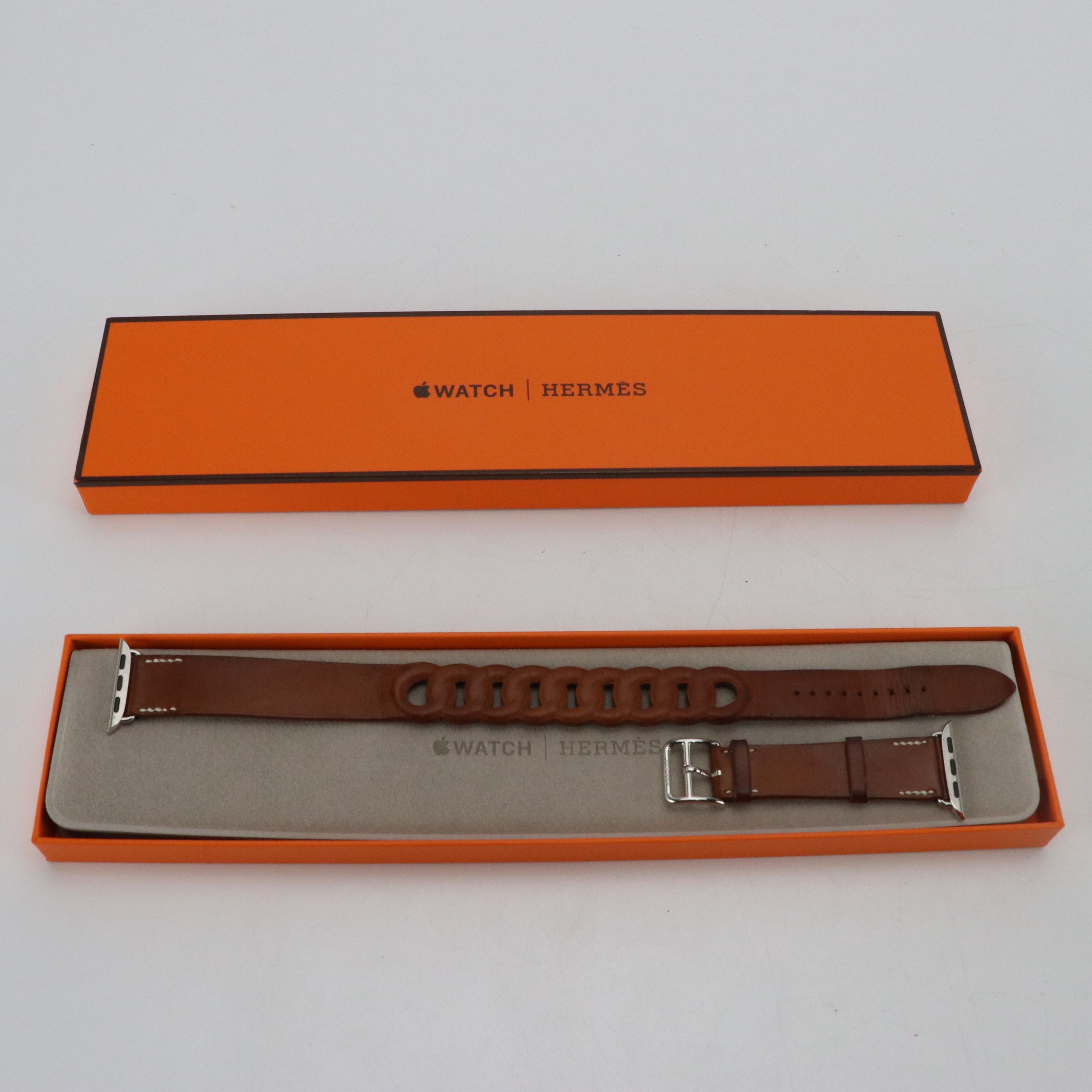 Hermès Gourmette Double Tour Apple Series 7 Watch Strap in Barenia Leather w/Box
