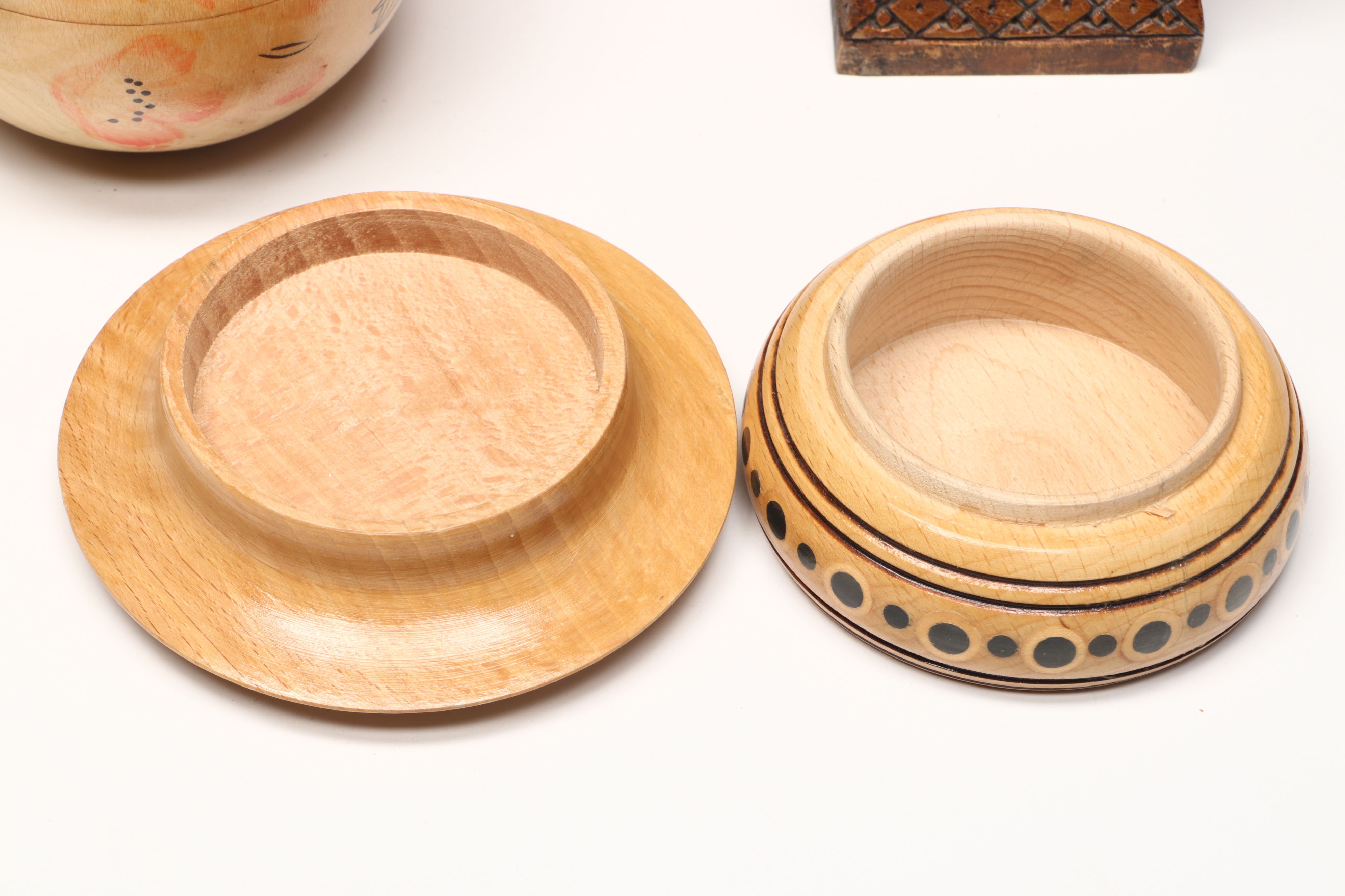 Flemish Folk Art Wood Plaque with Matryoshka Bell and Other Vintage Wood Décor