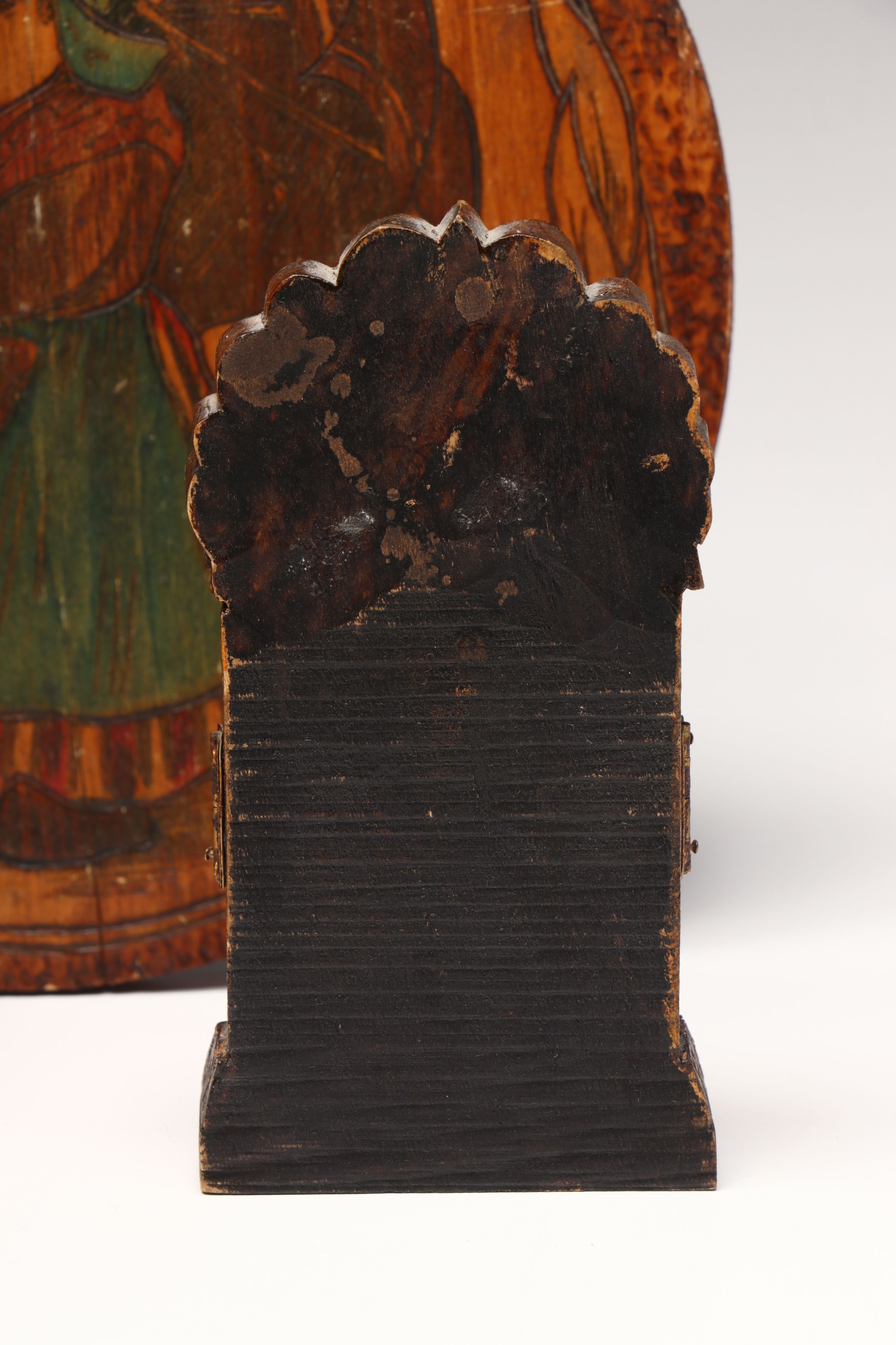 Flemish Folk Art Wood Plaque with Matryoshka Bell and Other Vintage Wood Décor