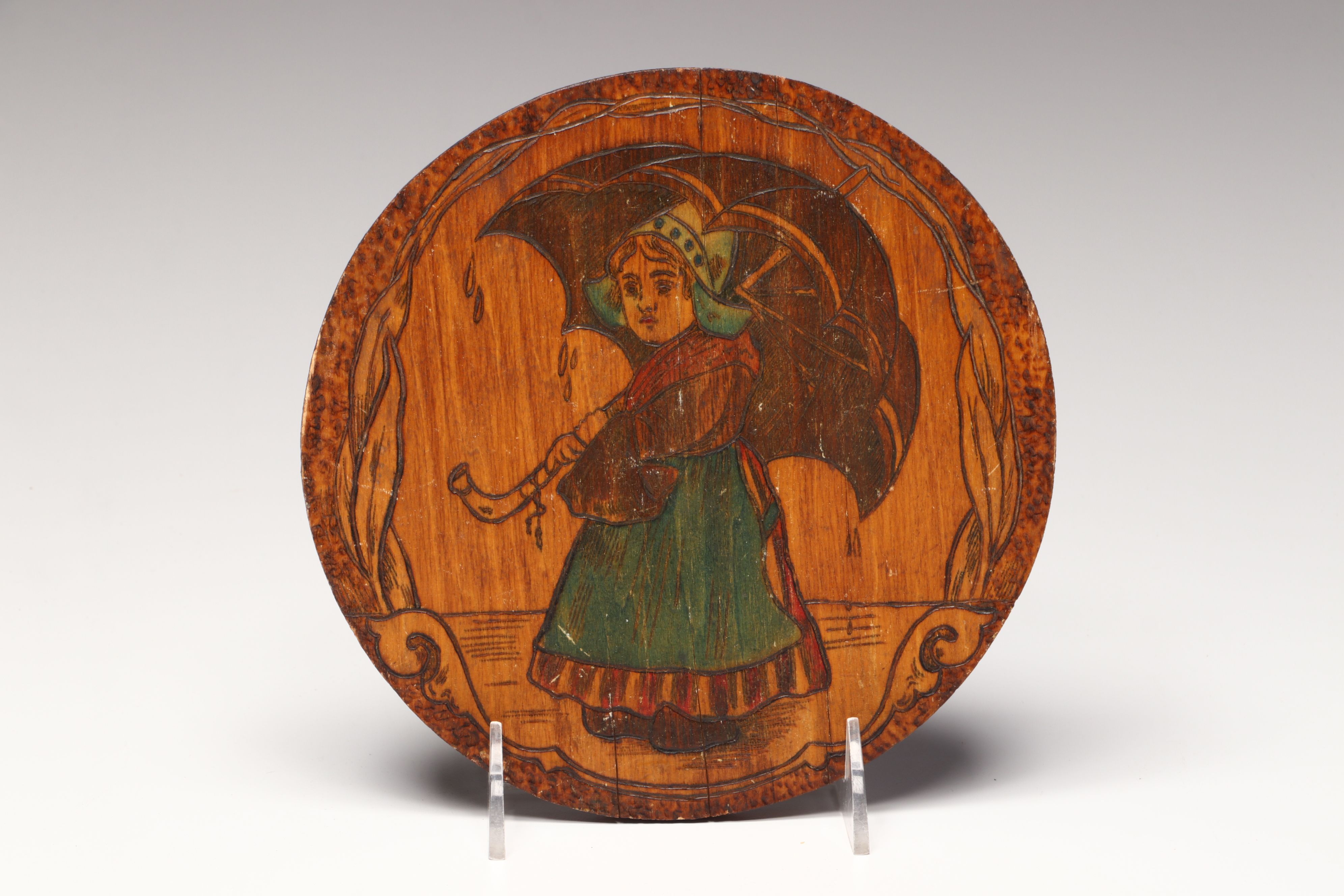 Flemish Folk Art Wood Plaque with Matryoshka Bell and Other Vintage Wood Décor