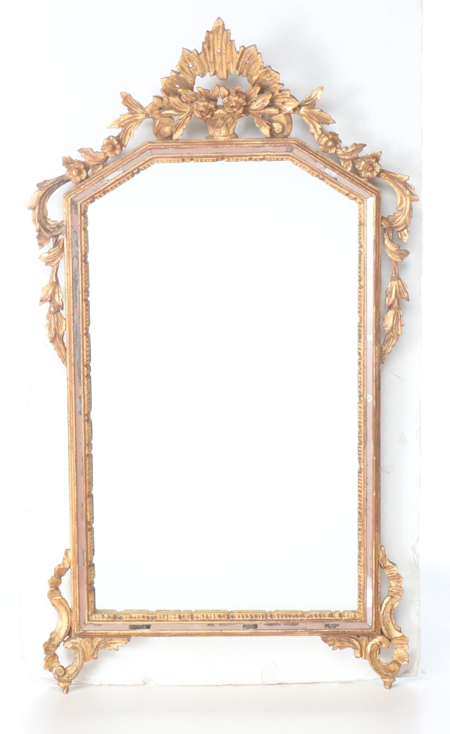 French Rococo Revival Giltwood and Gesso Crested Wall Mirror