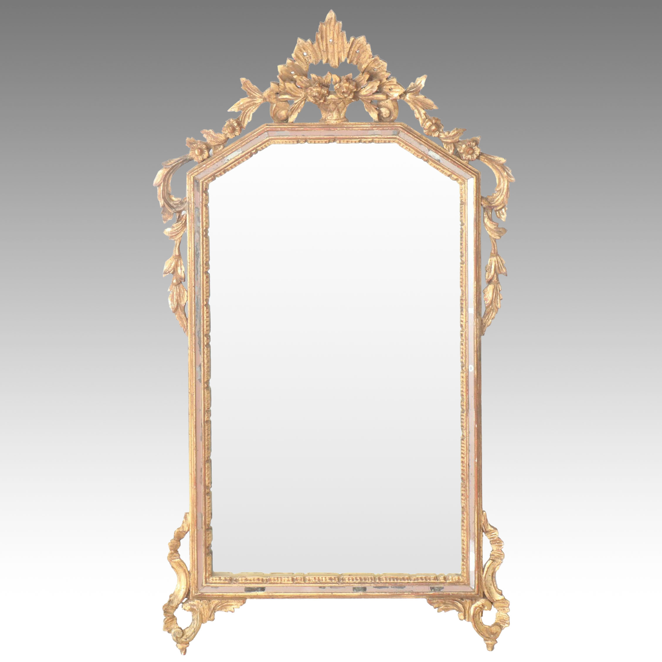 French Rococo Revival Giltwood and Gesso Crested Wall Mirror