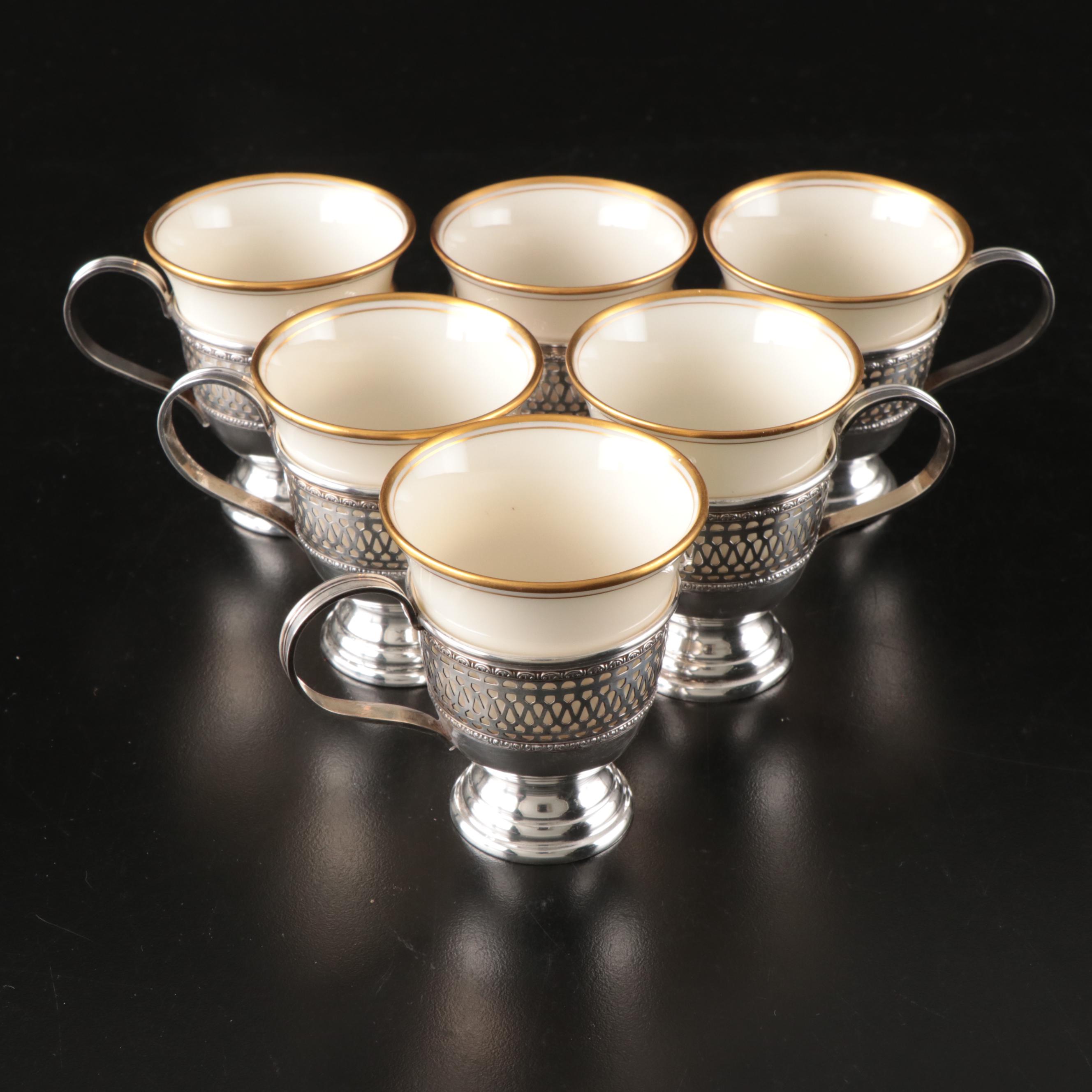 Sterling Silver Cup Holders with Lenox Porcelain Cups