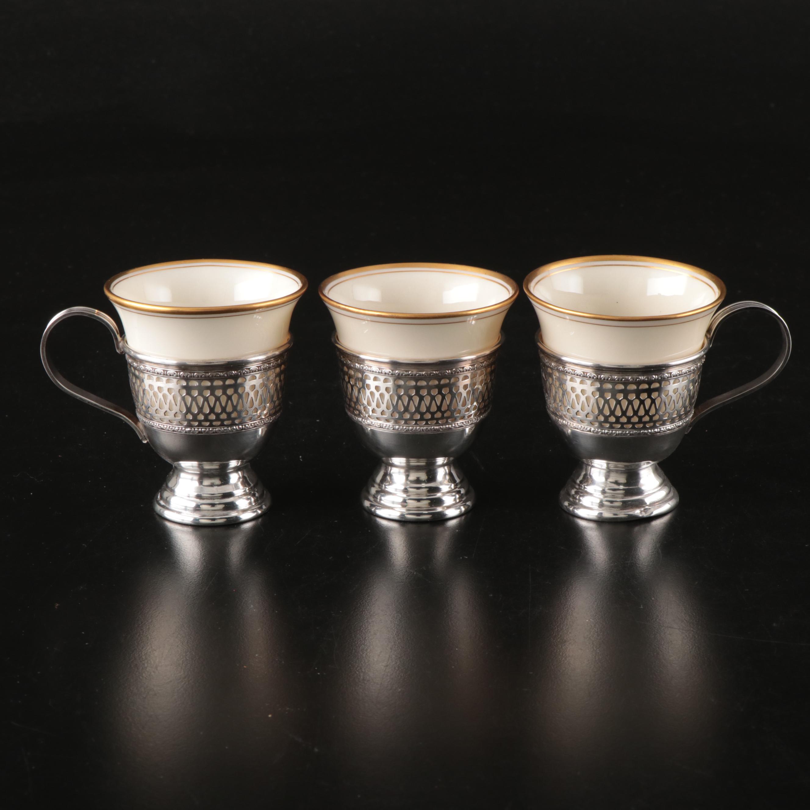 Sterling Silver Cup Holders with Lenox Porcelain Cups