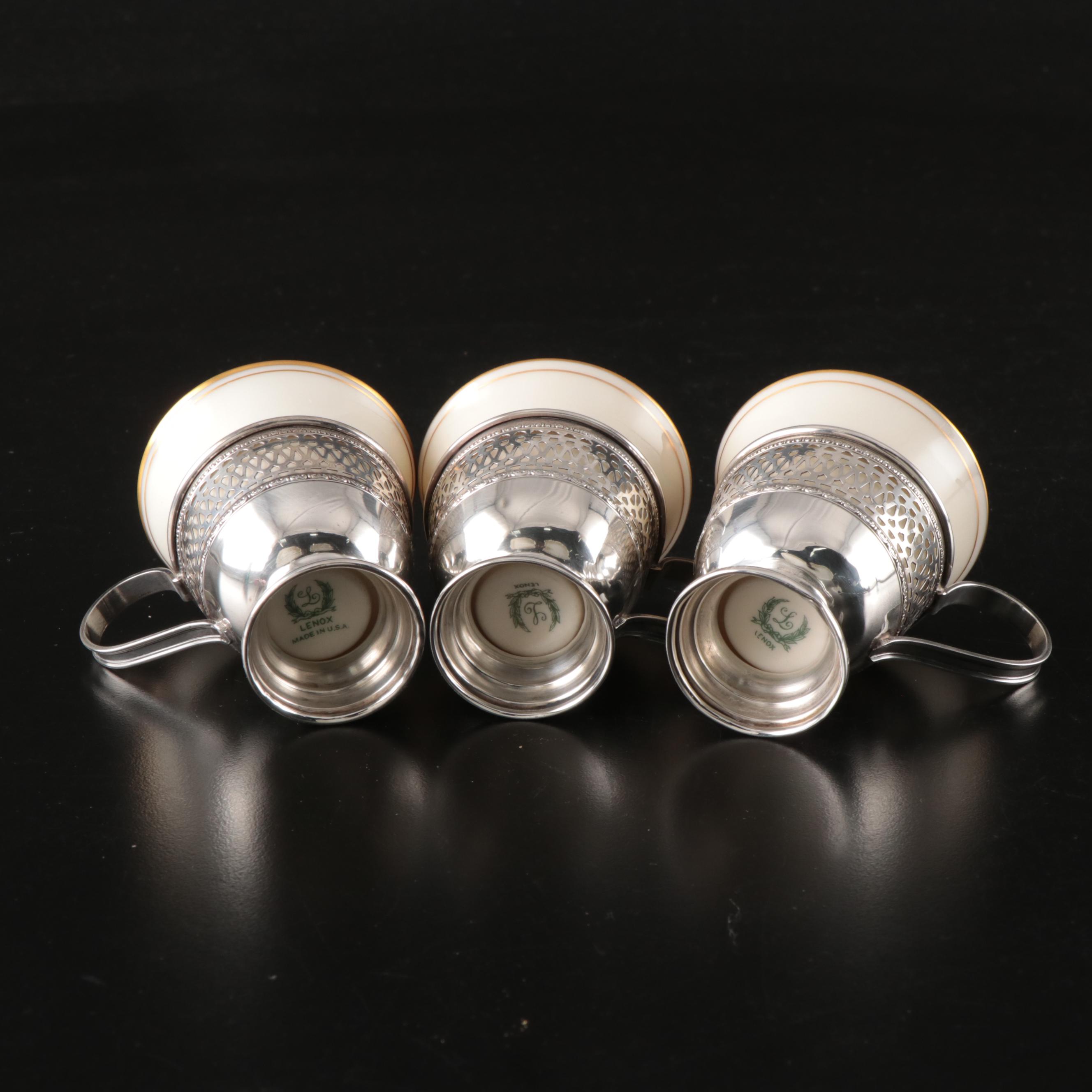 Sterling Silver Cup Holders with Lenox Porcelain Cups
