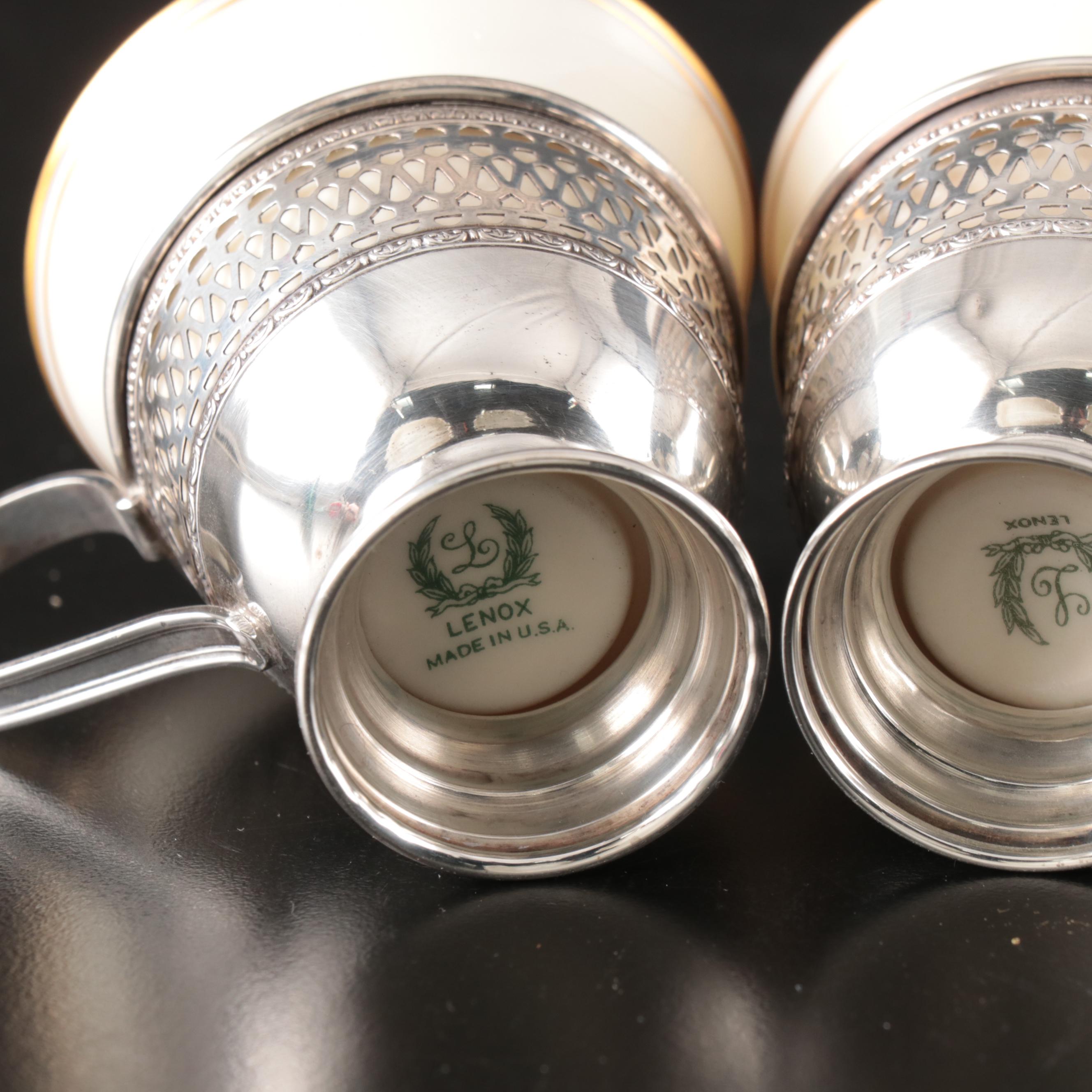 Sterling Silver Cup Holders with Lenox Porcelain Cups