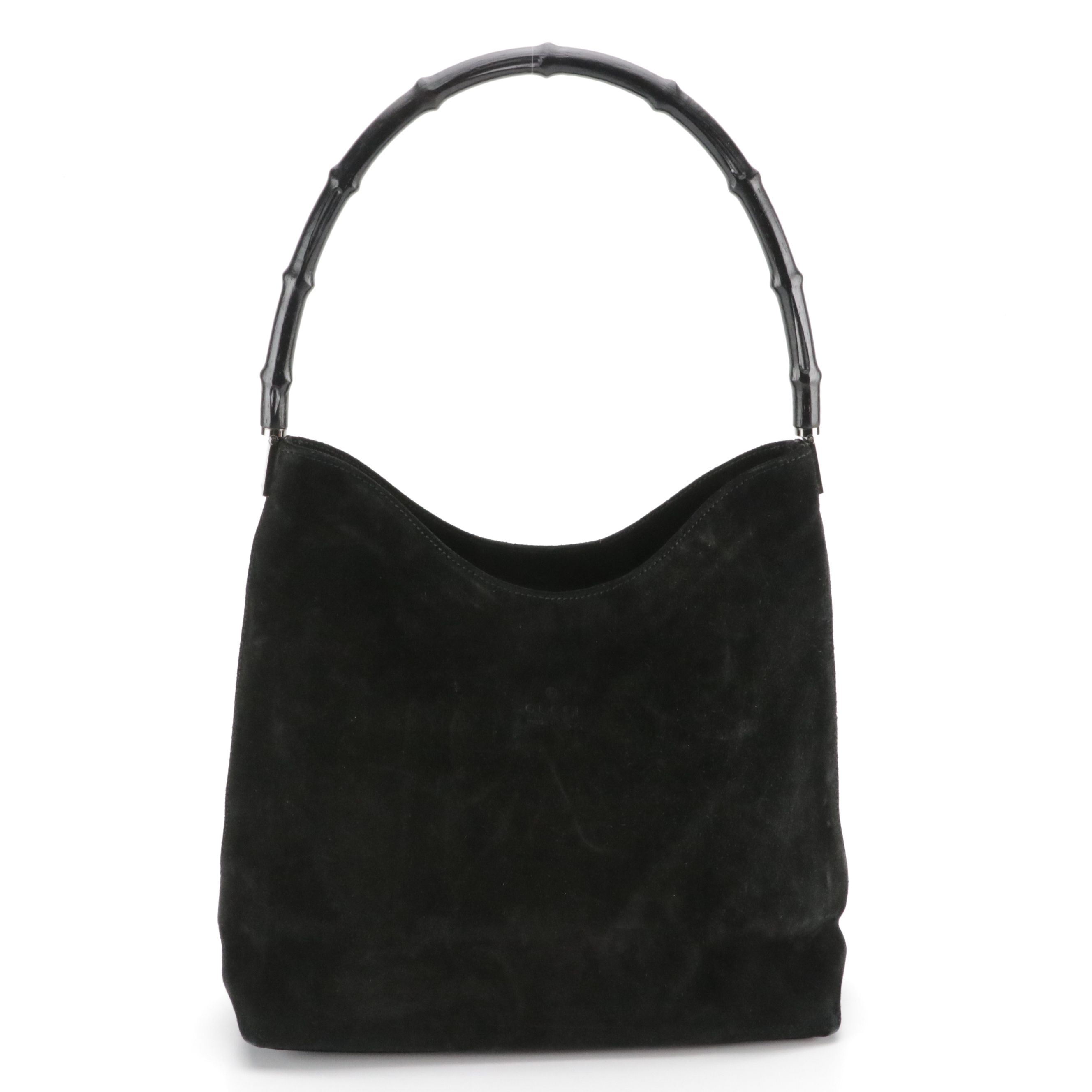 Gucci Bamboo Handle Hobo Shoulder Bag in Black Suede
