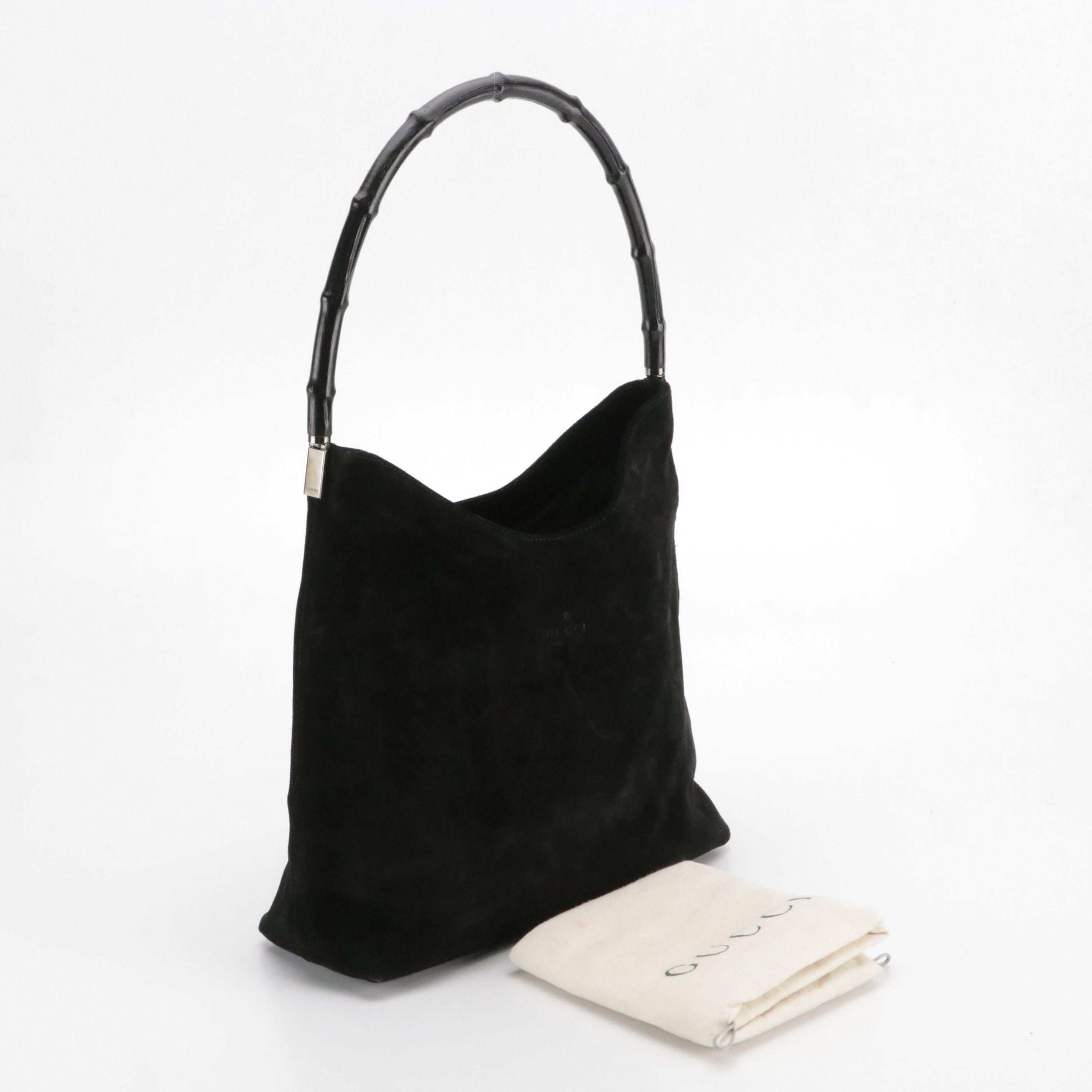 Gucci Bamboo Handle Hobo Shoulder Bag in Black Suede