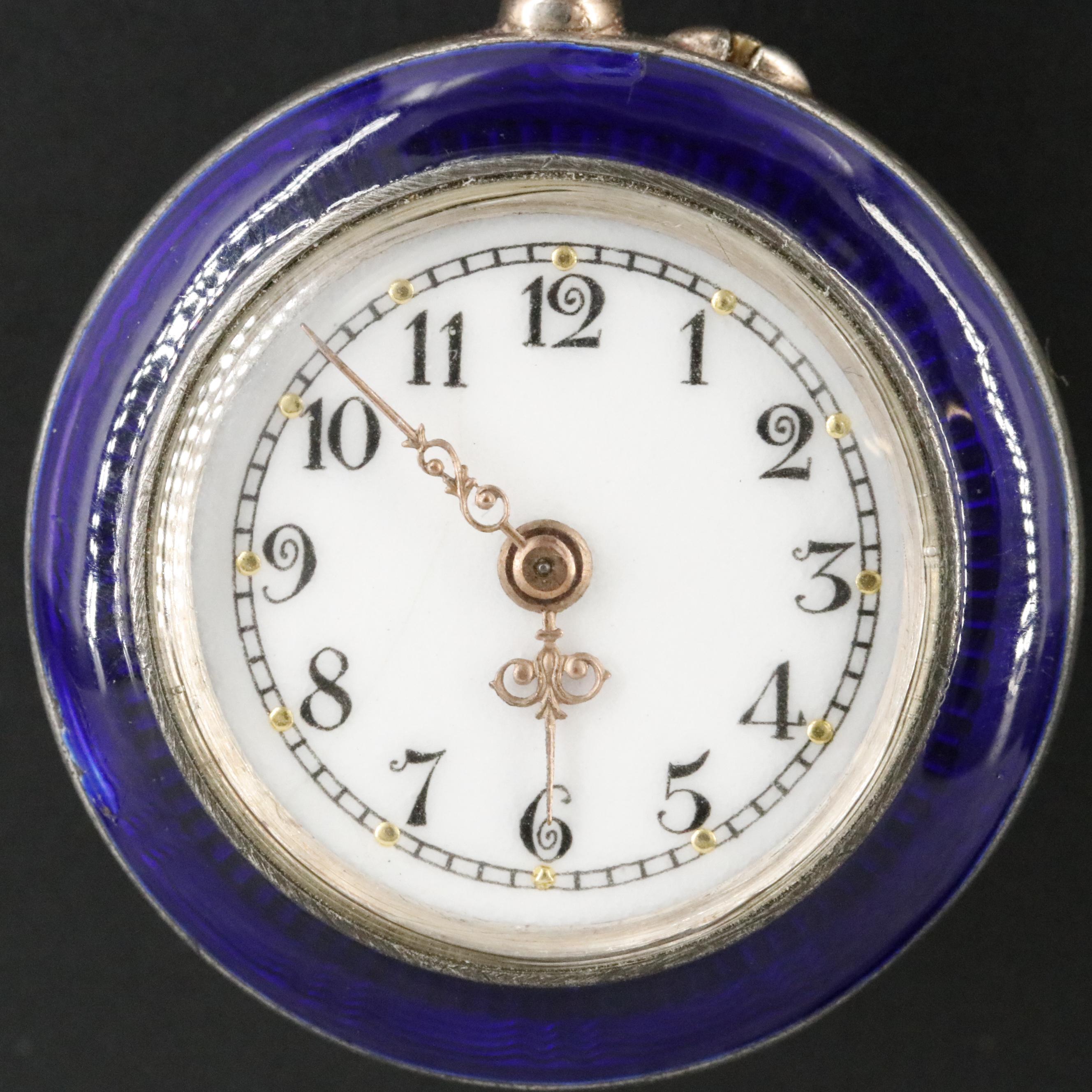 Vintage Dido Swiss 800 Silver and Enamel Pin Set Brooch Watch