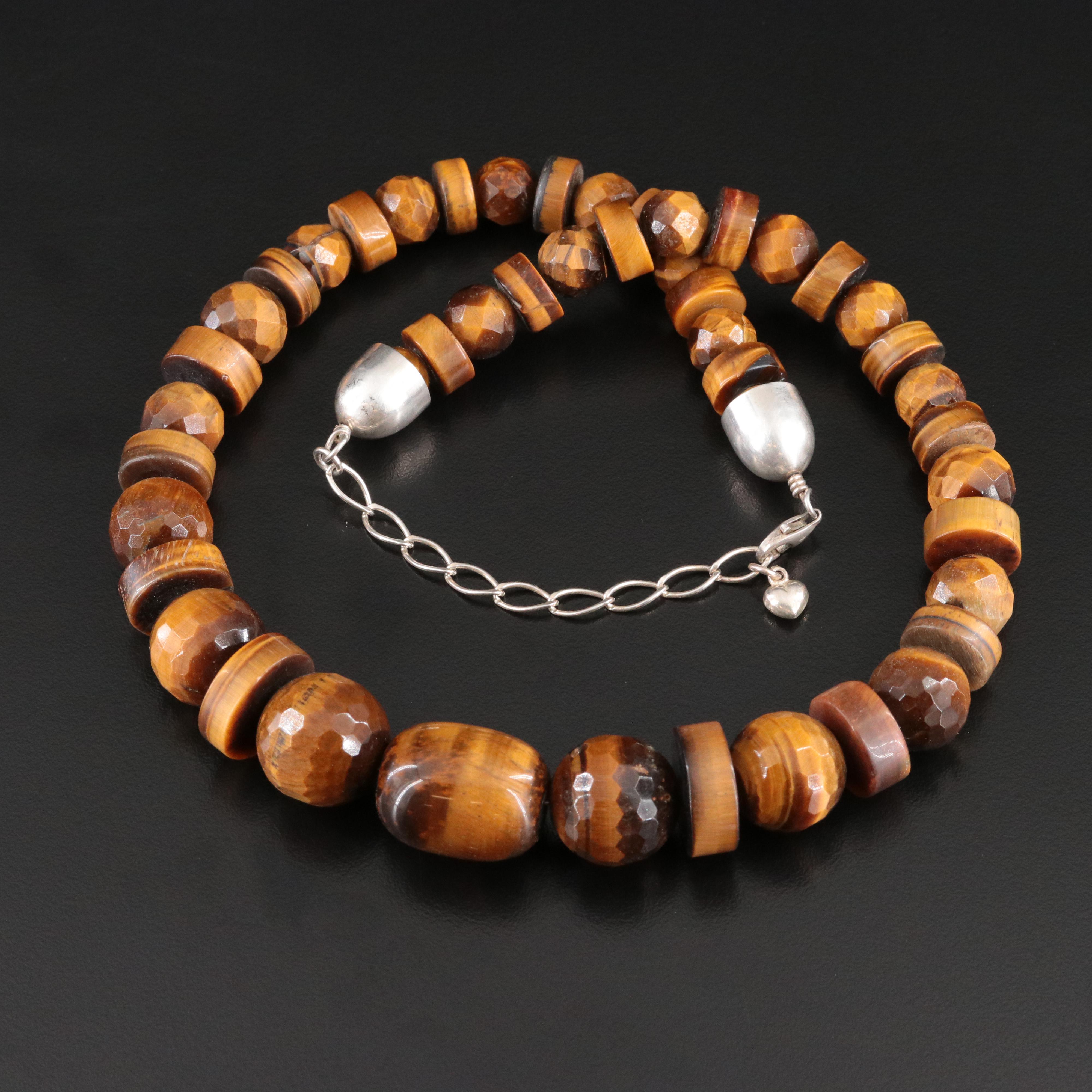 Desert Rose Trading Graduated Tiger's Eye Necklace with Sterling Clasp