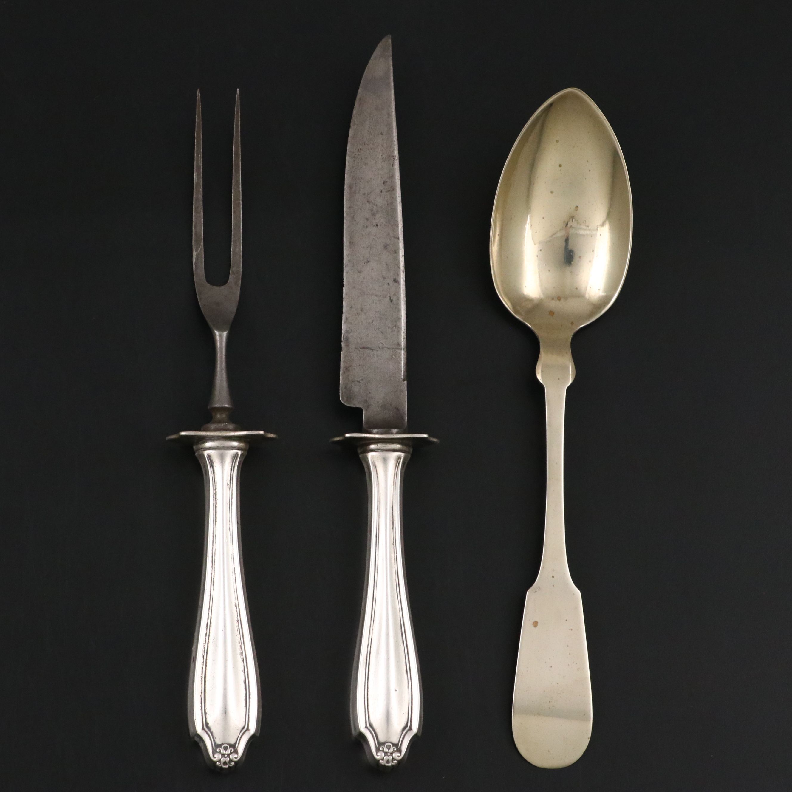 Sterling Silver Cup, Sterling Hand Carving Set, and More Sterling Tableware