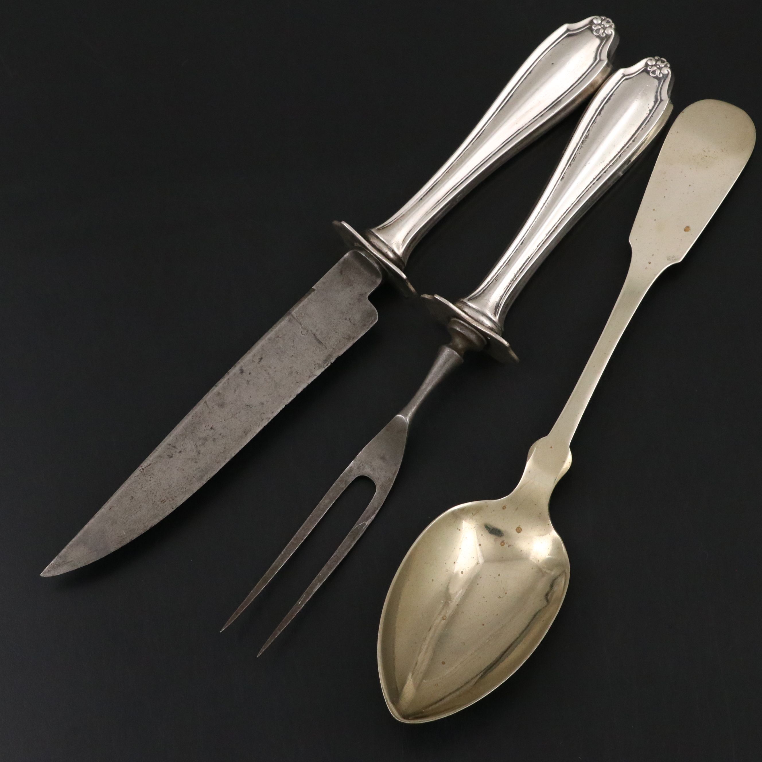 Sterling Silver Cup, Sterling Hand Carving Set, and More Sterling Tableware