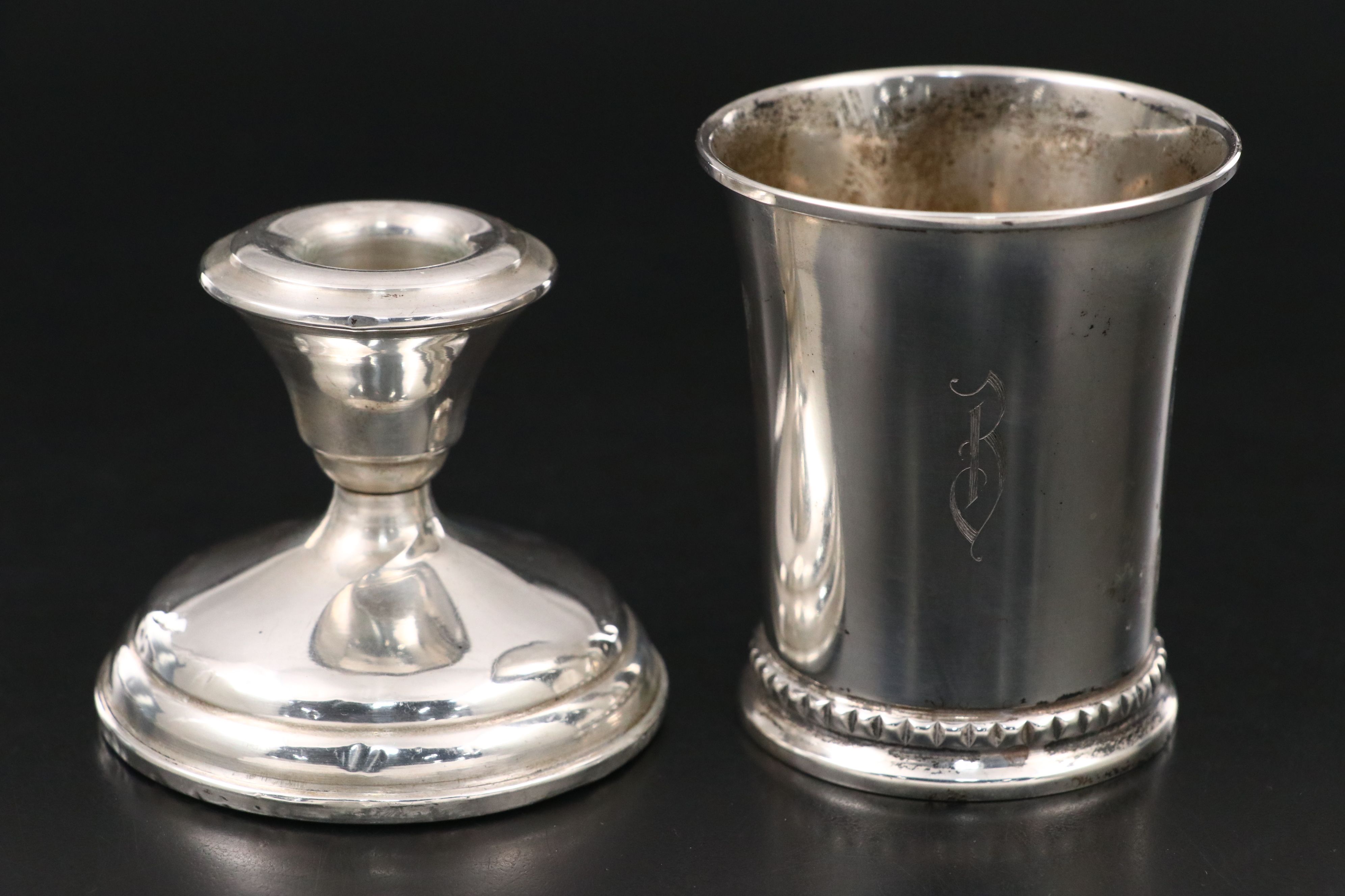Sterling Silver Cup, Sterling Hand Carving Set, and More Sterling Tableware