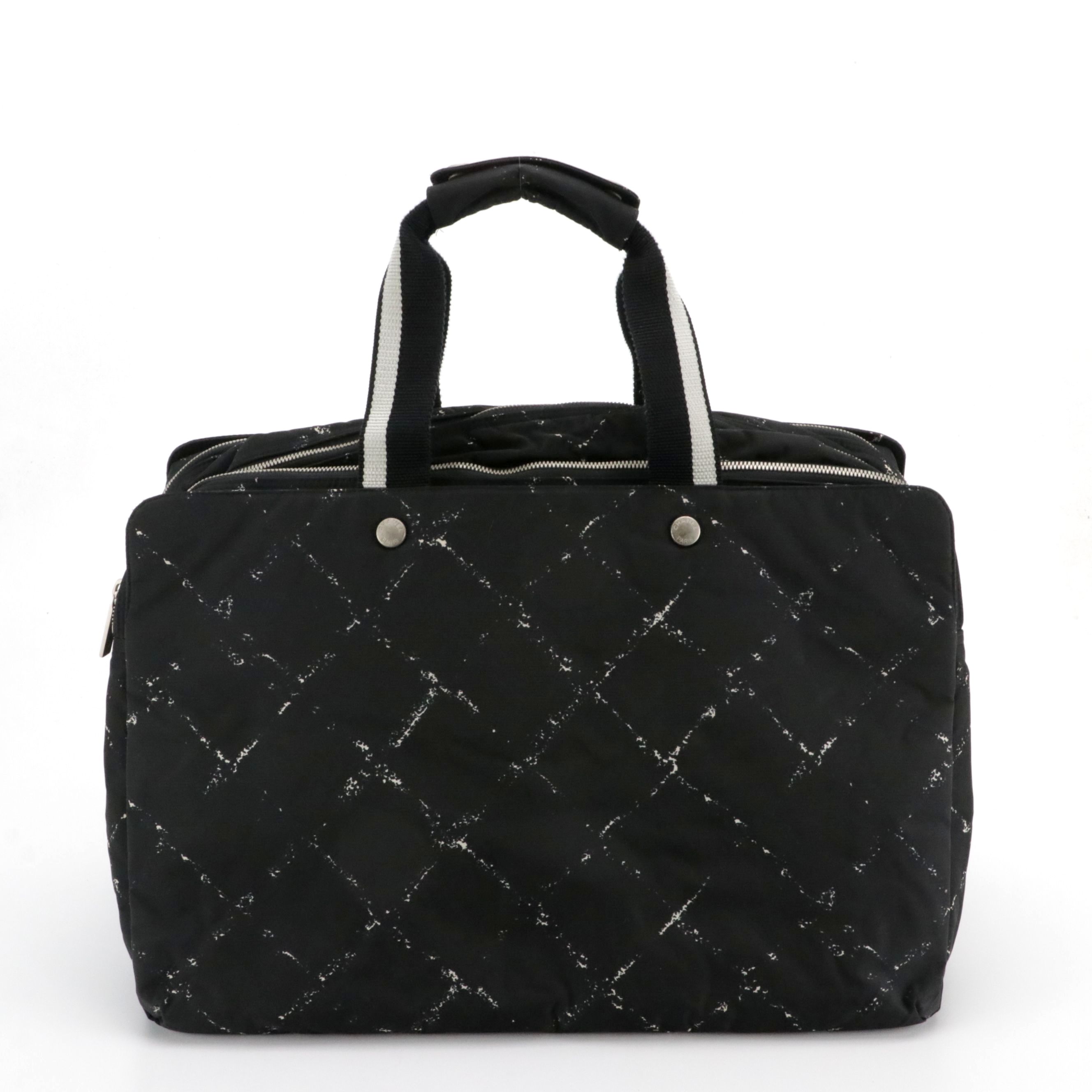 Chanel Black and White Nylon Travel Line Weekender Bag