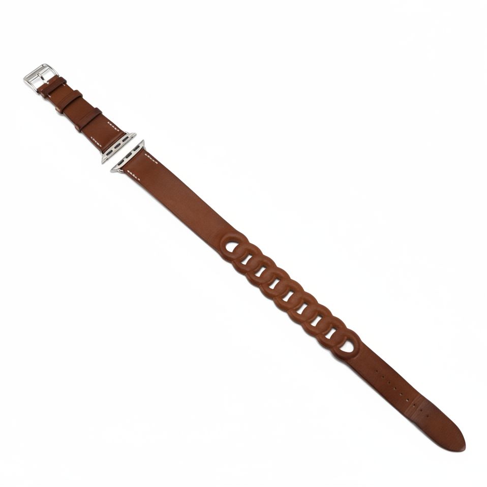 Hermès Gourmette Double Tour Apple Series 7 Watch Strap in Barenia Leather w/Box