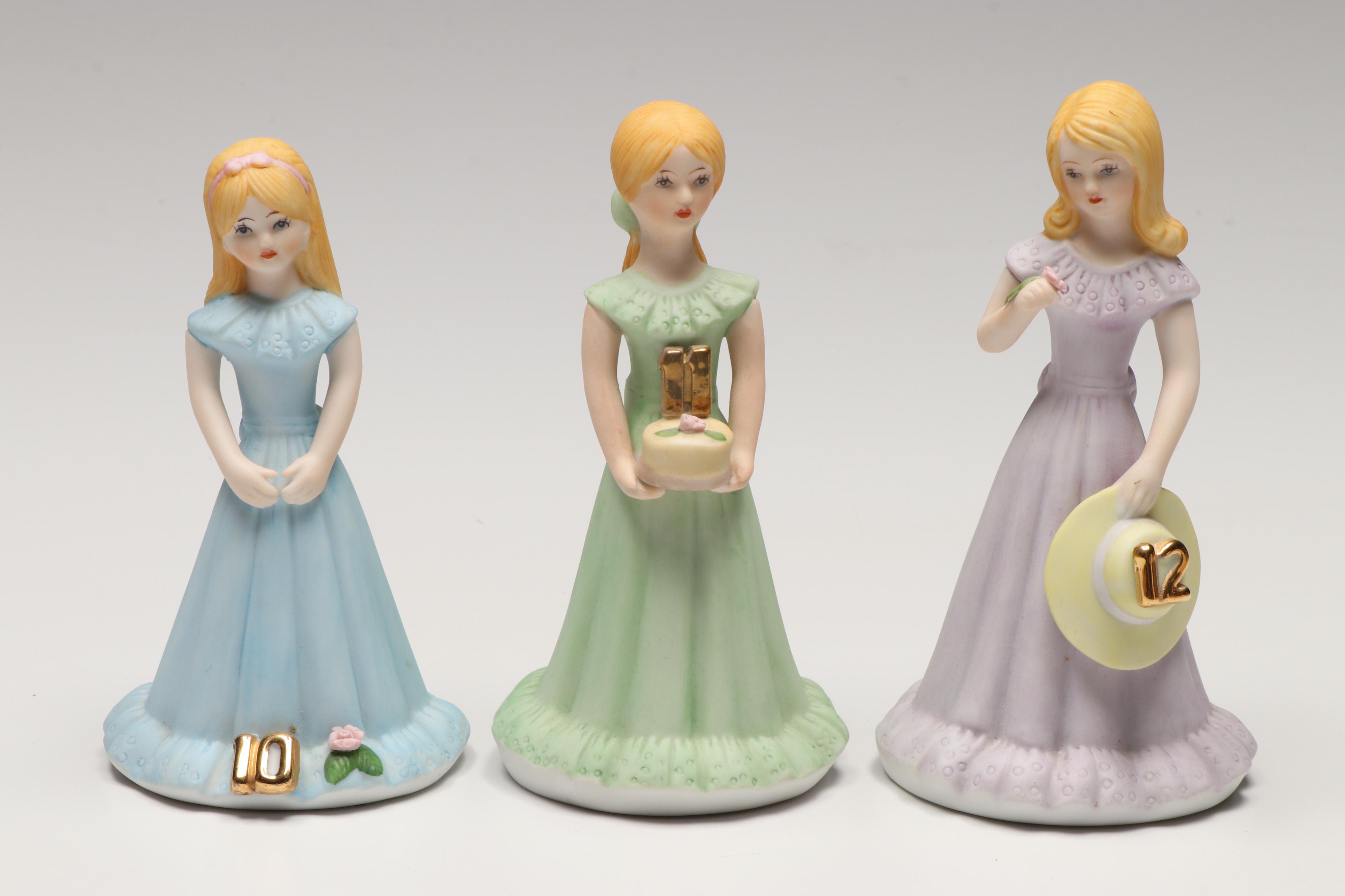 Enesco Porcelain "Growing Up Birthday Girls" and More Figurines