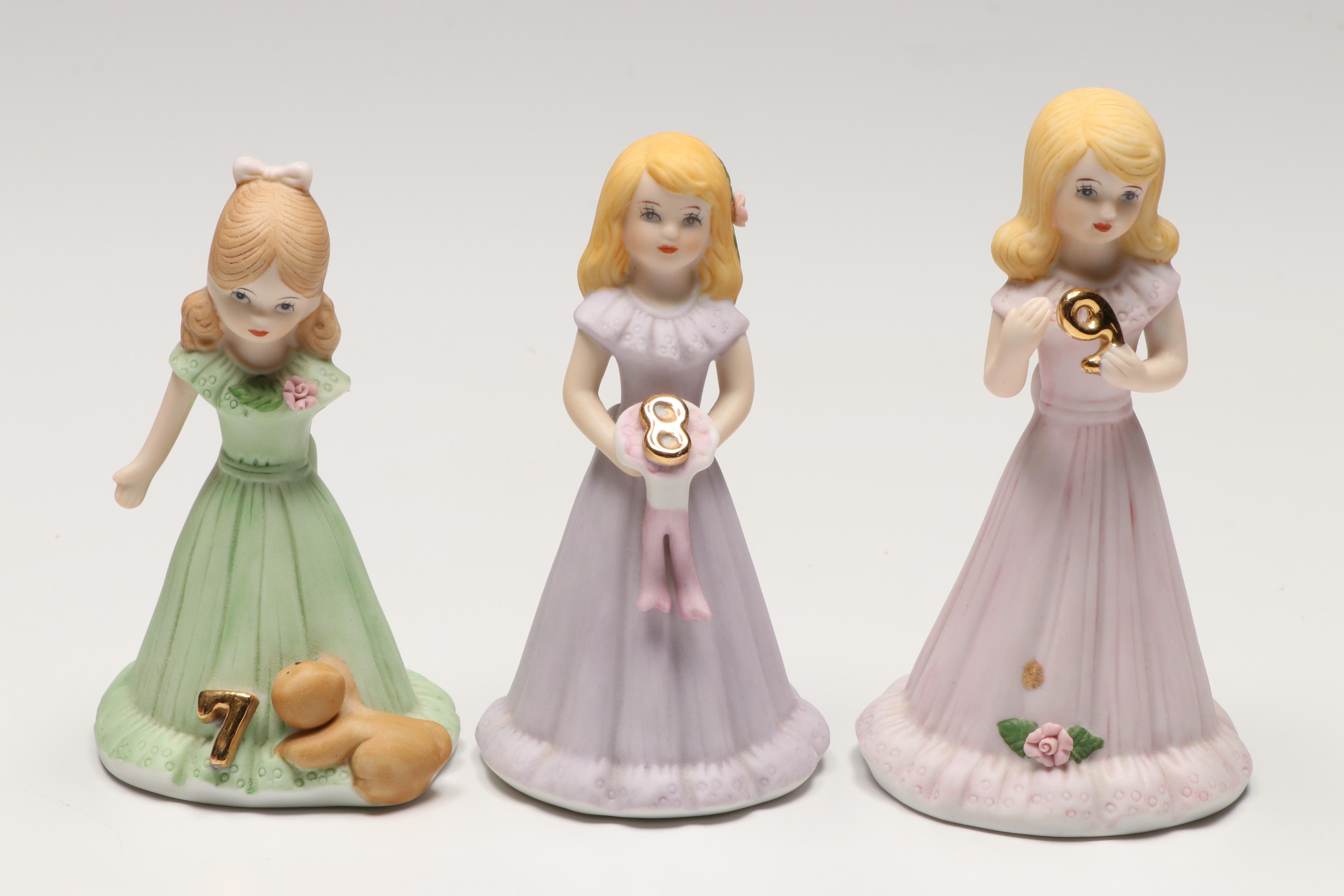 Enesco Porcelain "Growing Up Birthday Girls" and More Figurines