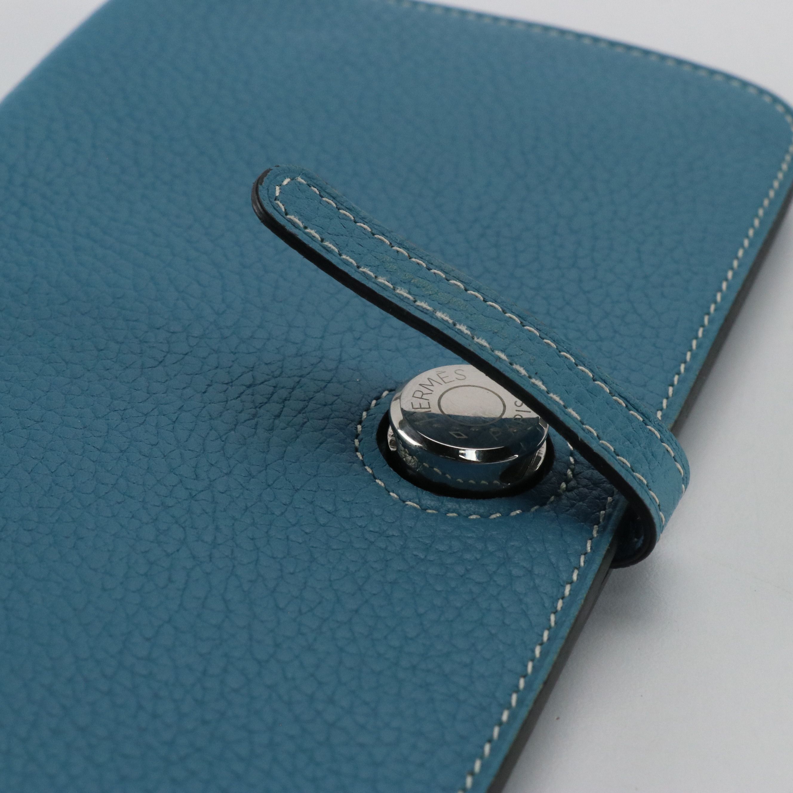 Hermès Dogon Long Wallet in Turquoise Clemence Leather